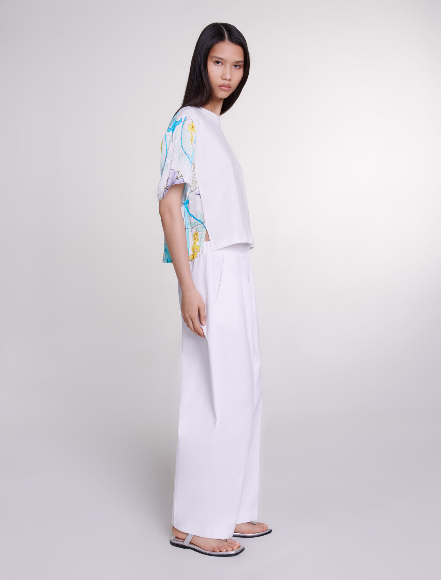 Dual-material print T-shirt