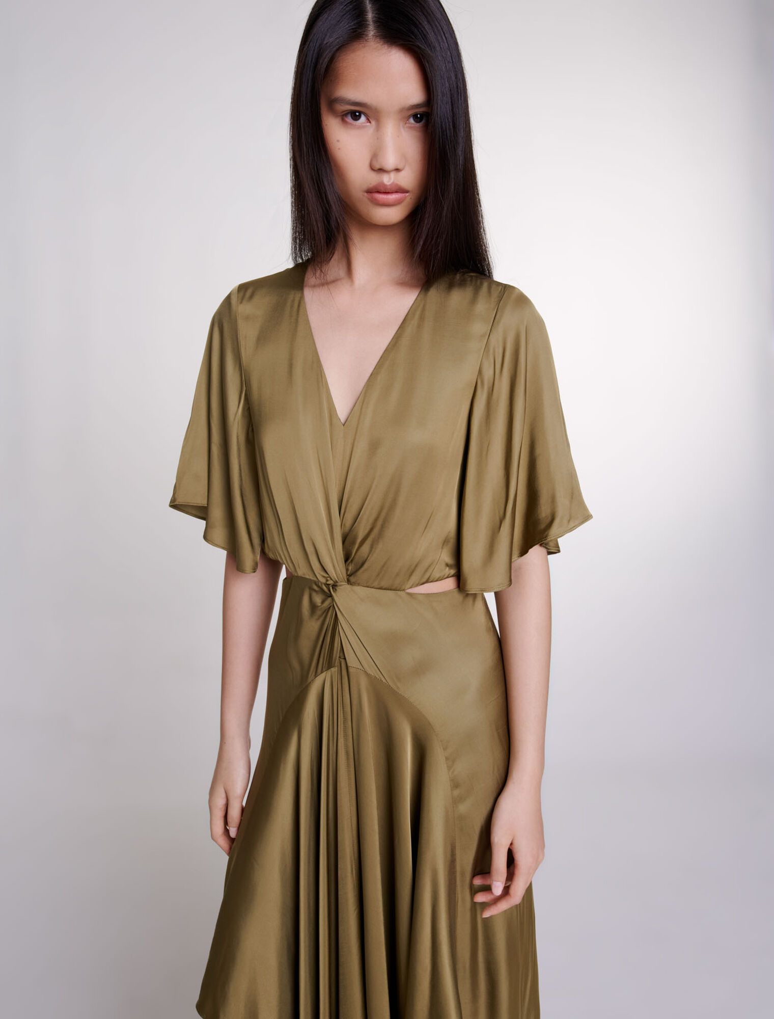 Openwork satin-effect maxi dress