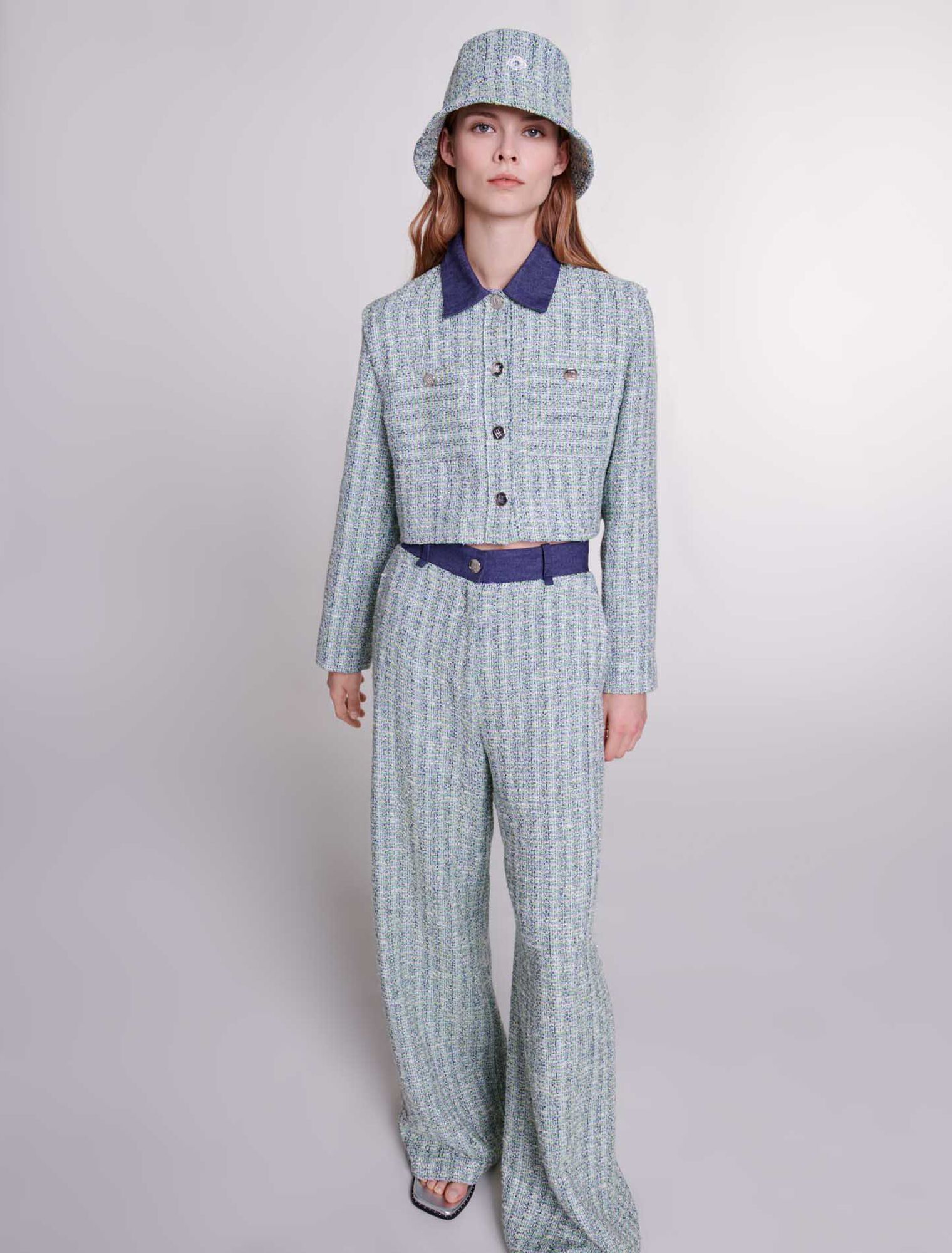 Wide-leg tweed trousers