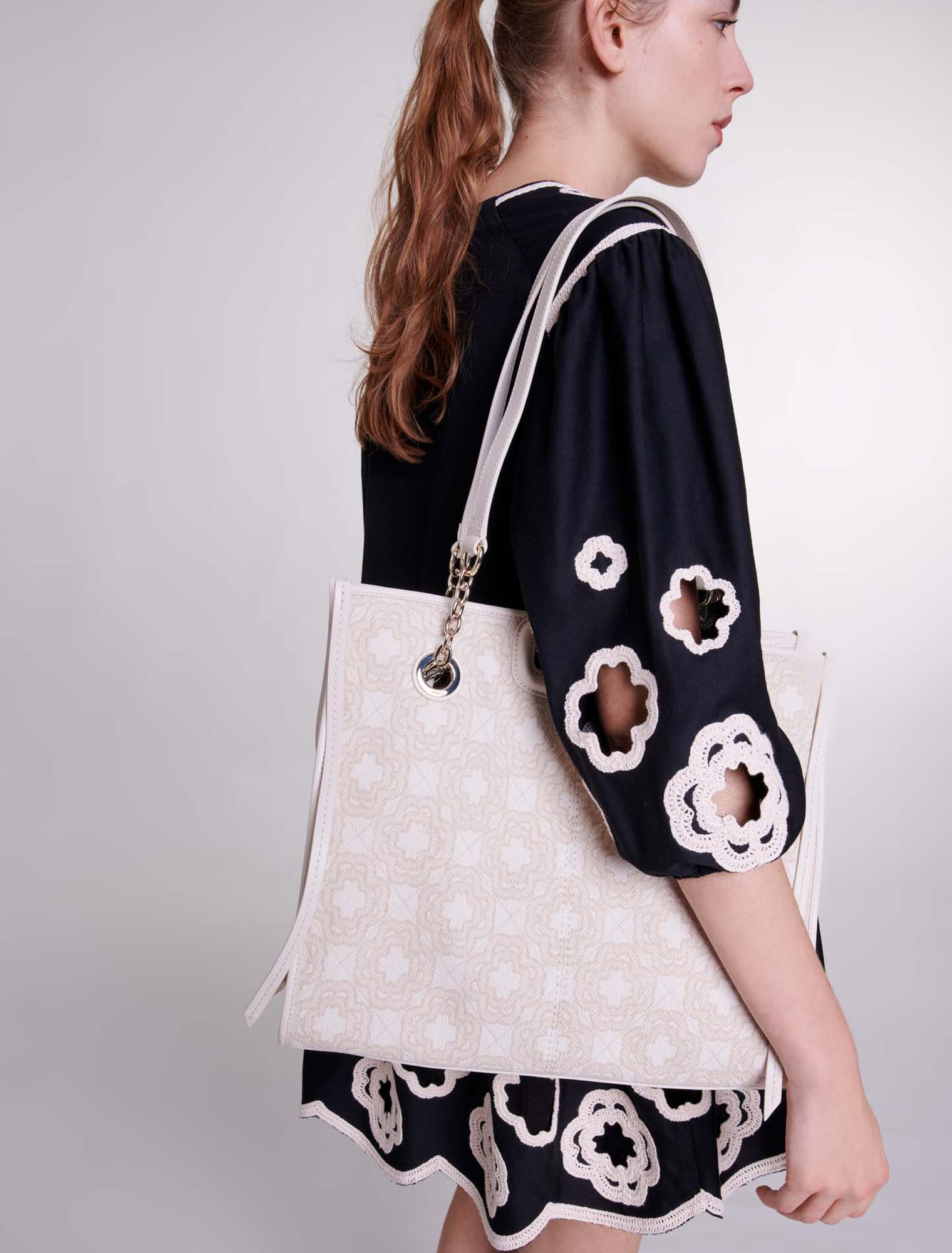 Clover print canvas shopping bag