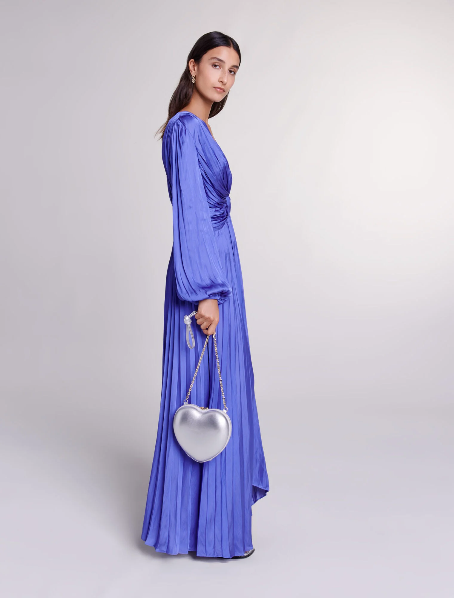 Satin-effect draped maxi dress