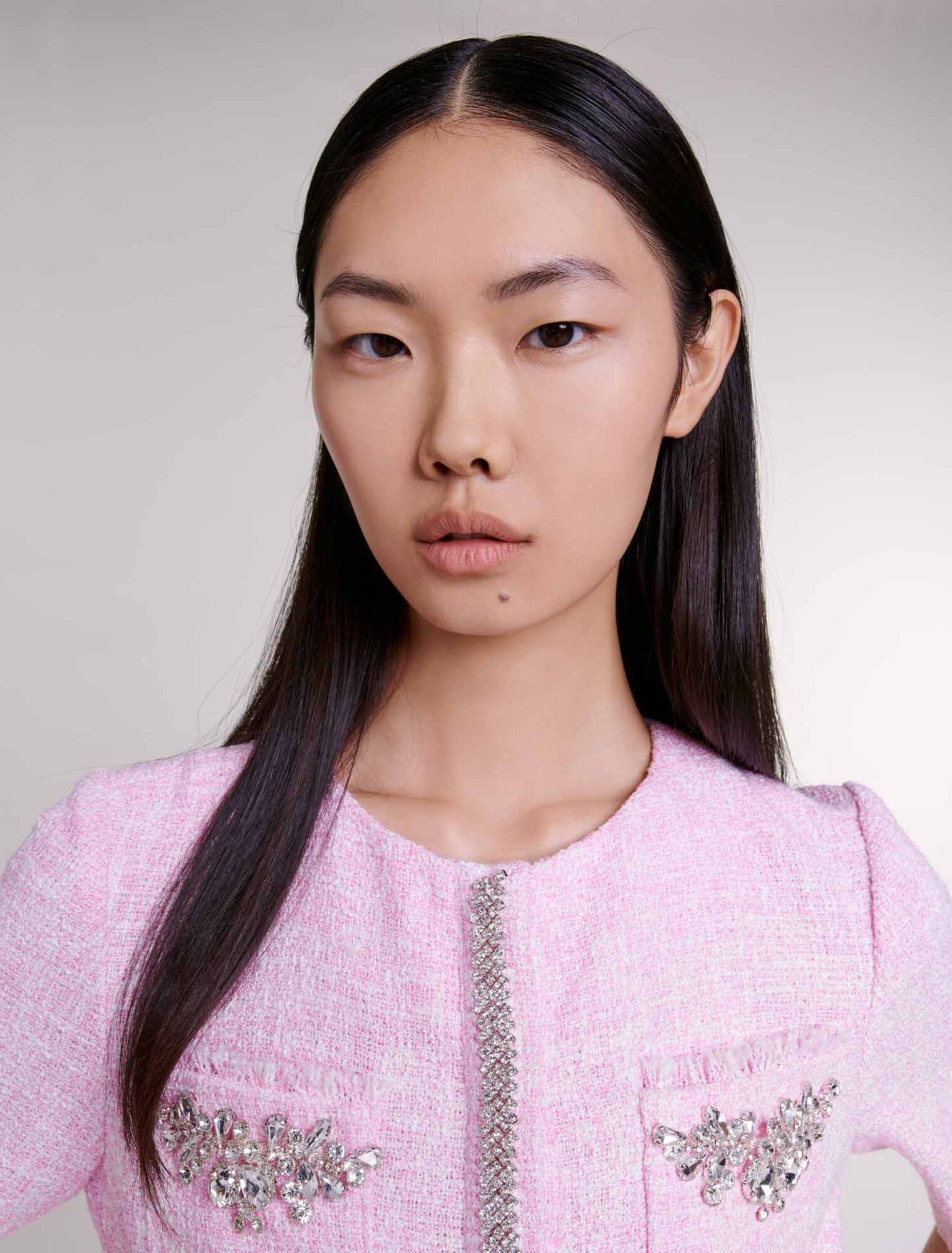 Tweed playsuit with rhinestones