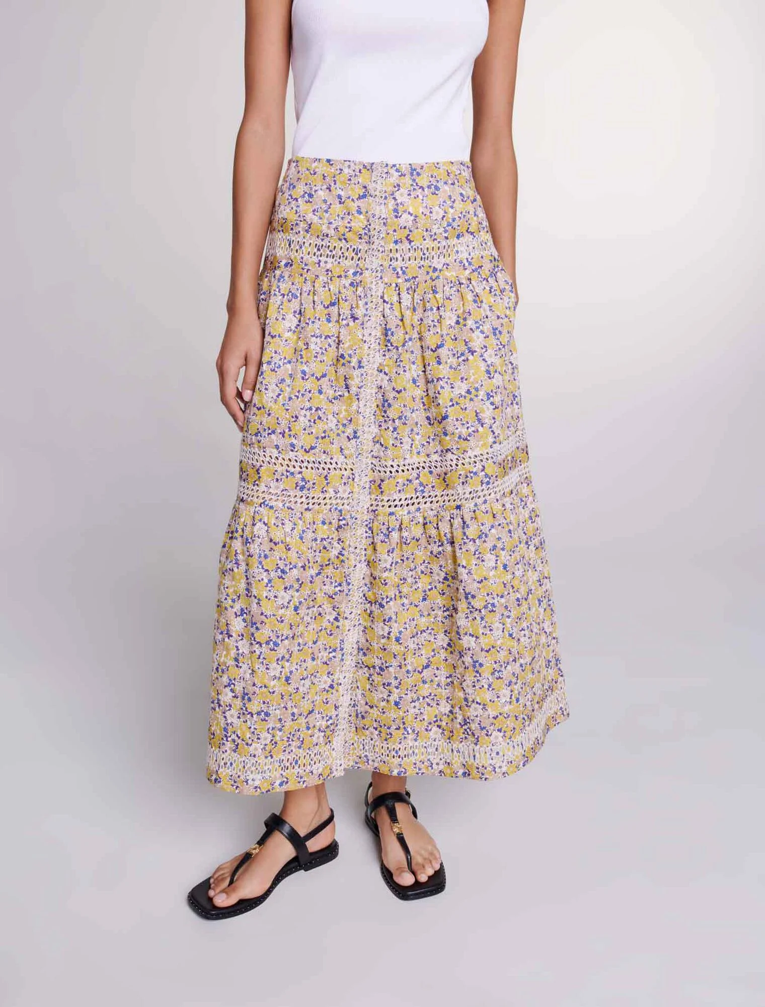 Long floral embroidered skirt