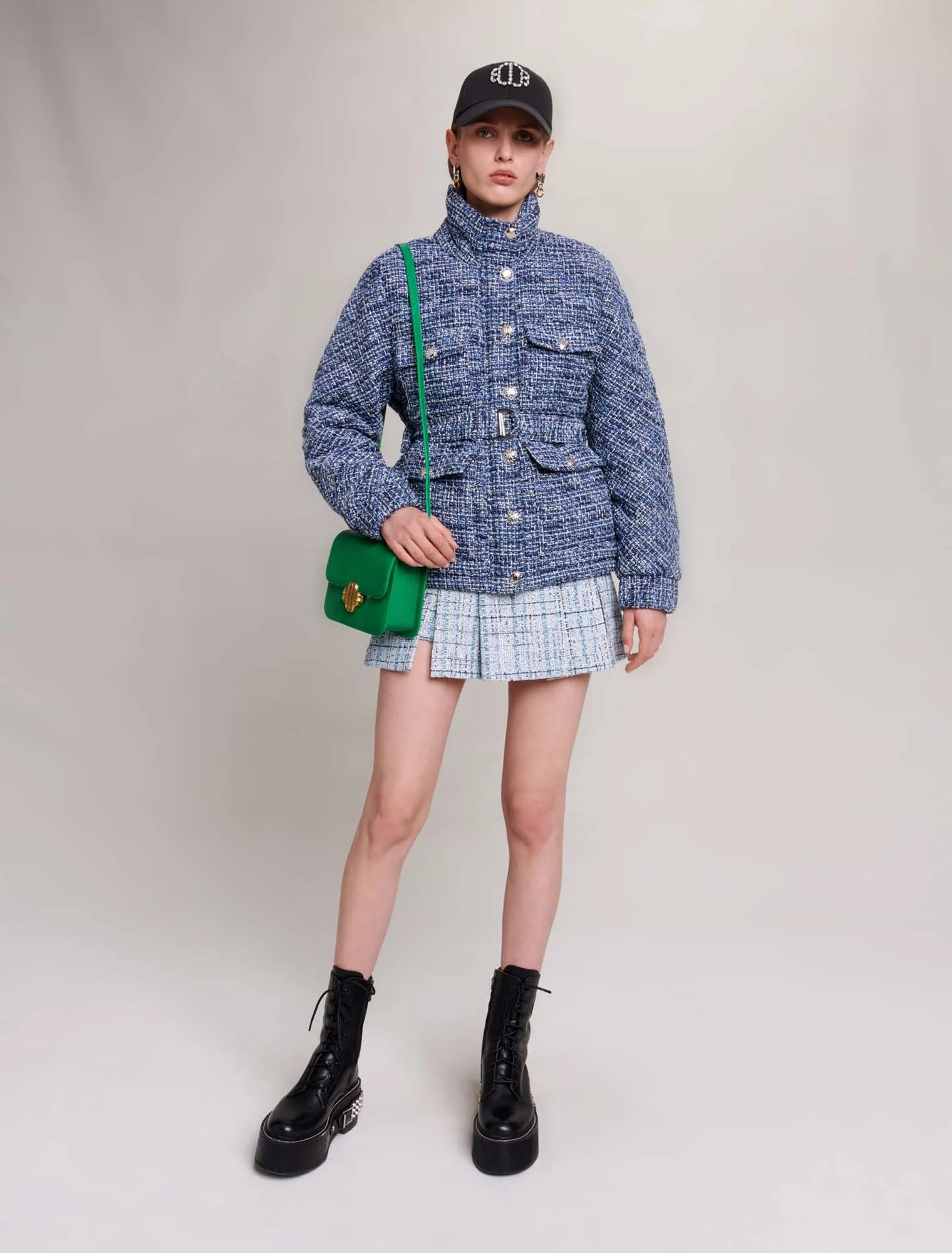 Quilted tweed puffer jacket