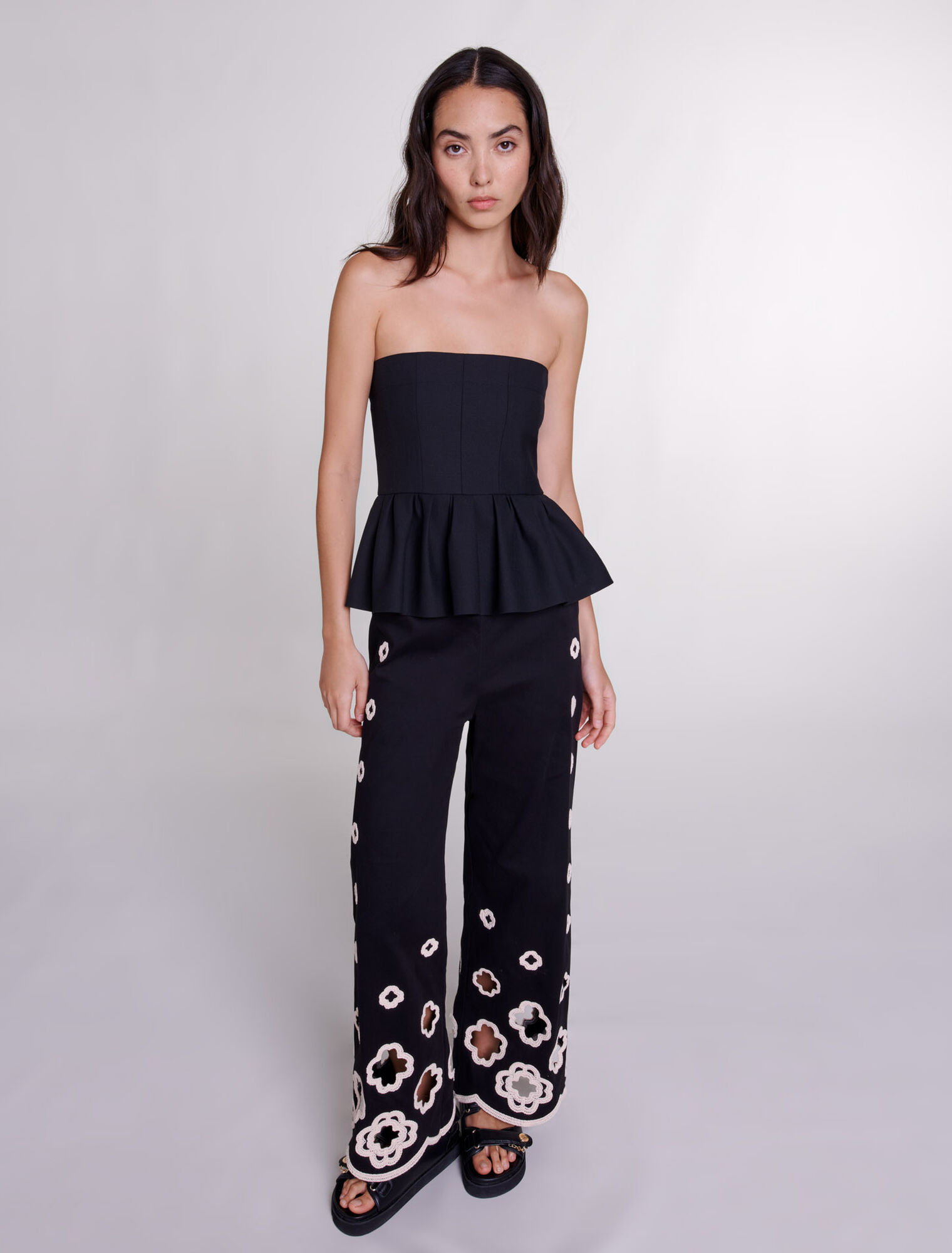 Wide-leg crochet trousers