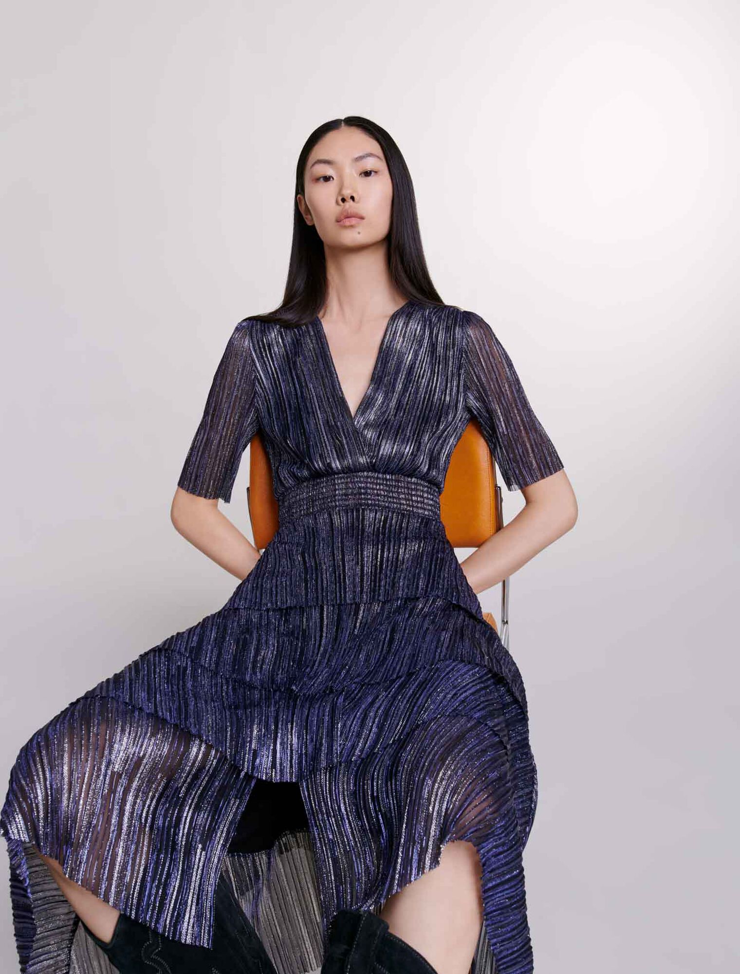 Full lamé dress with ruffles