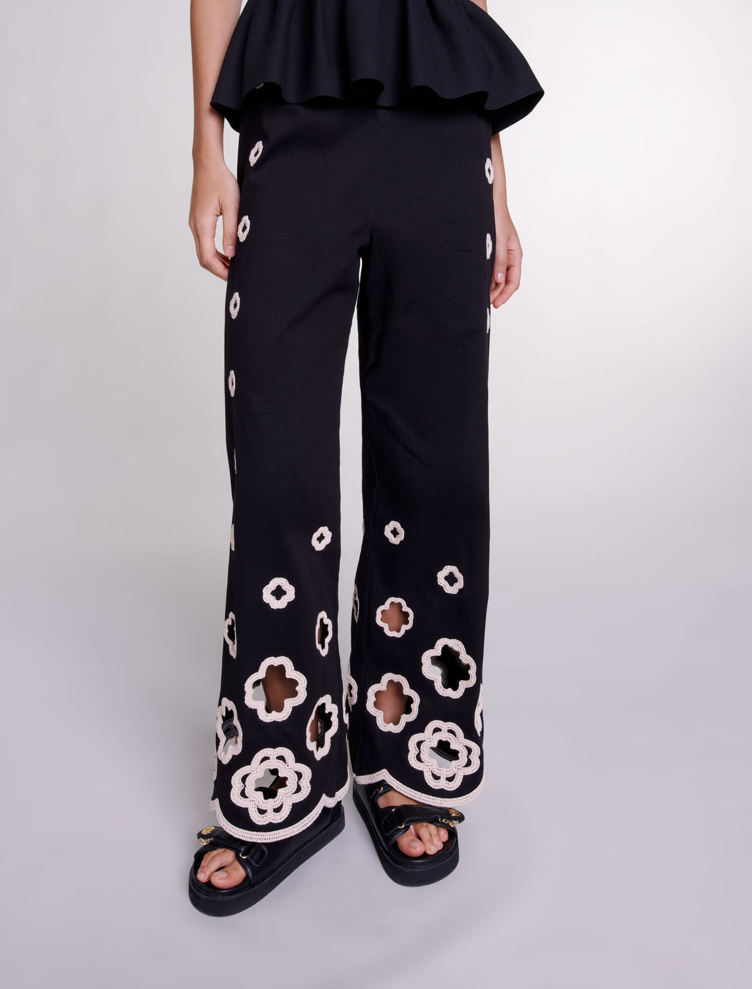 Wide-leg crochet trousers