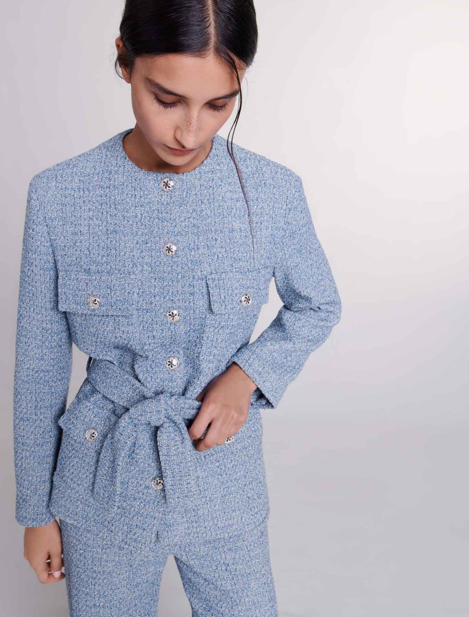 Belted tweed jacket