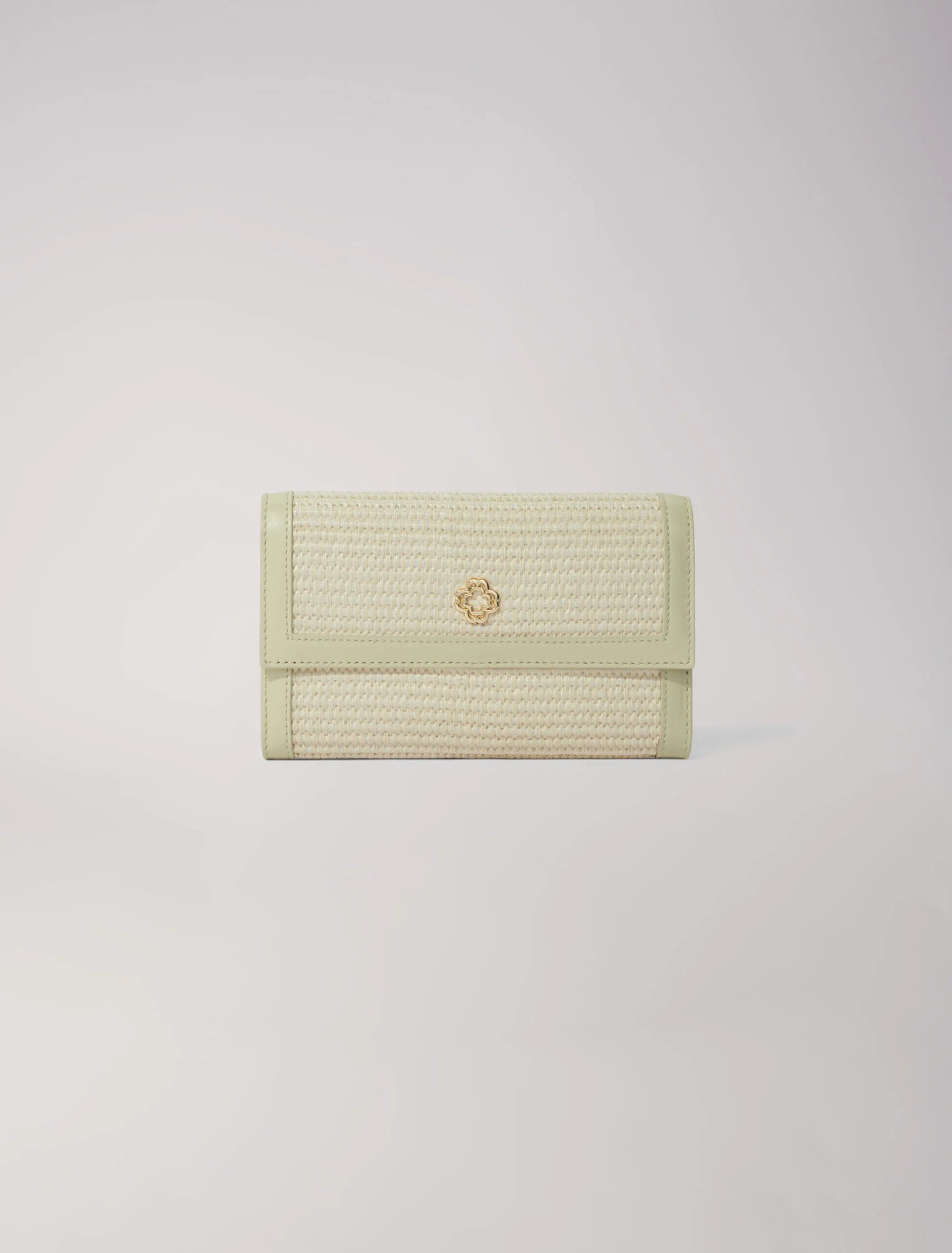 Raffia-effect clutch bag with chain