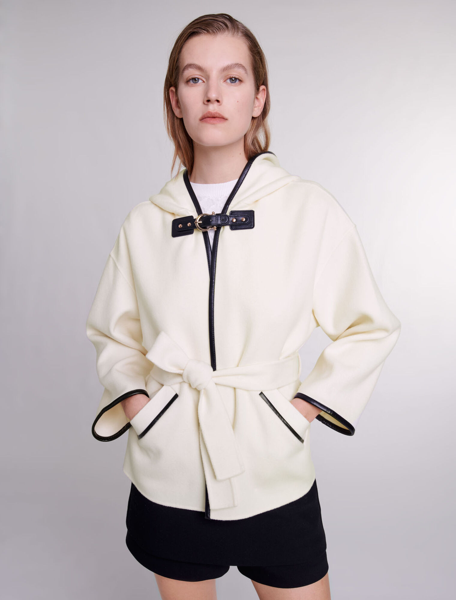 Cape-style wool coat