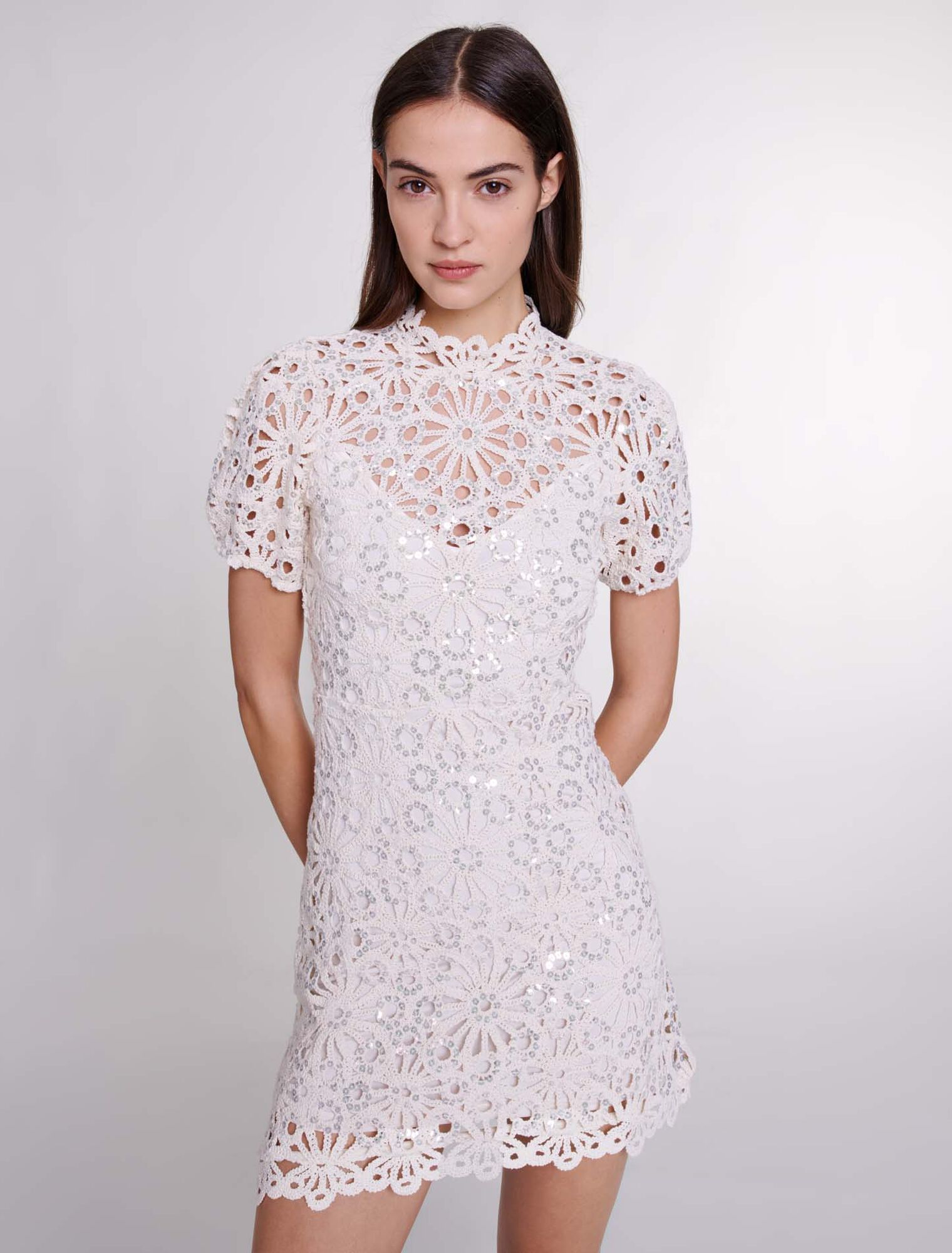 Crochet and sequin backless dress