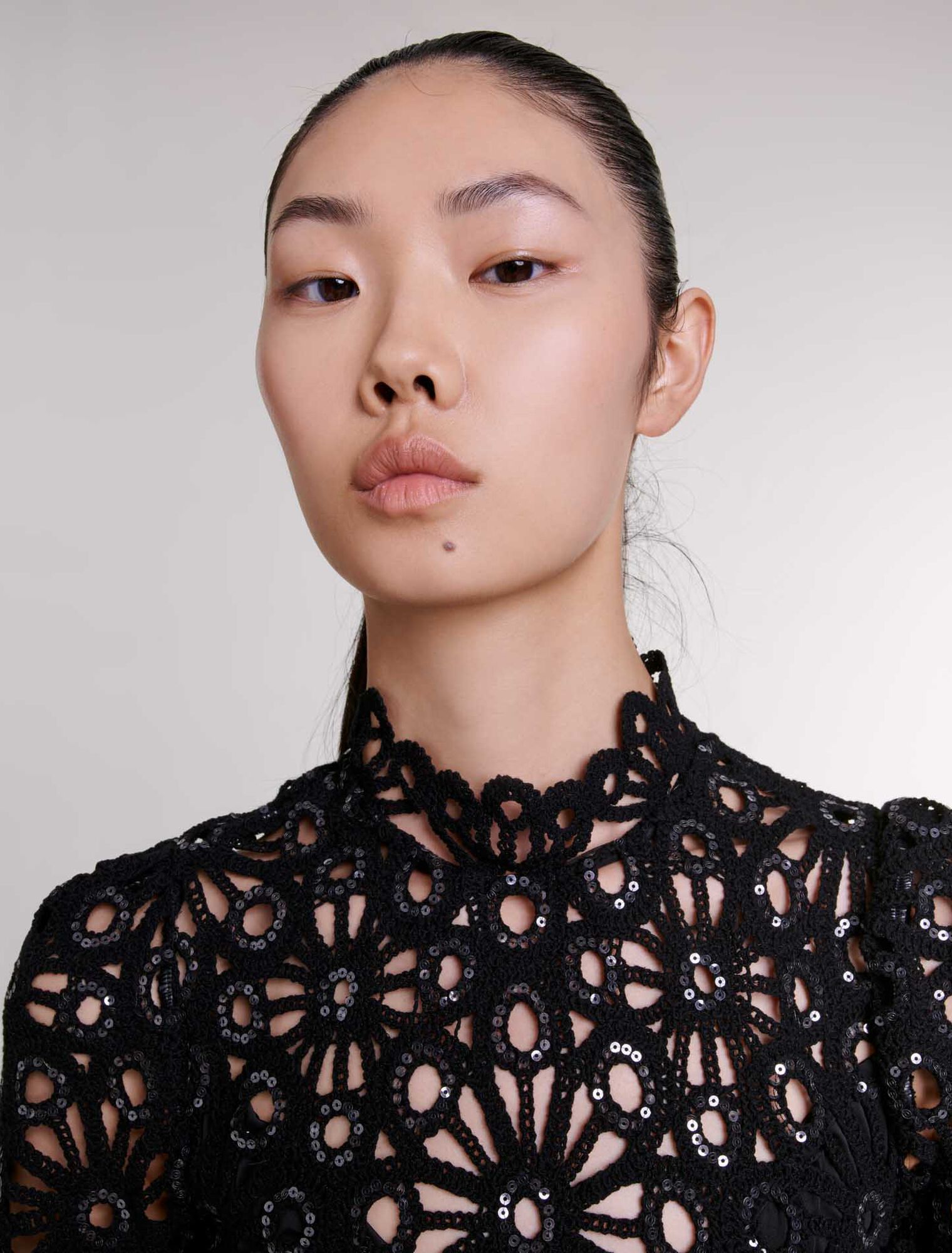 Crochet and sequin backless dress