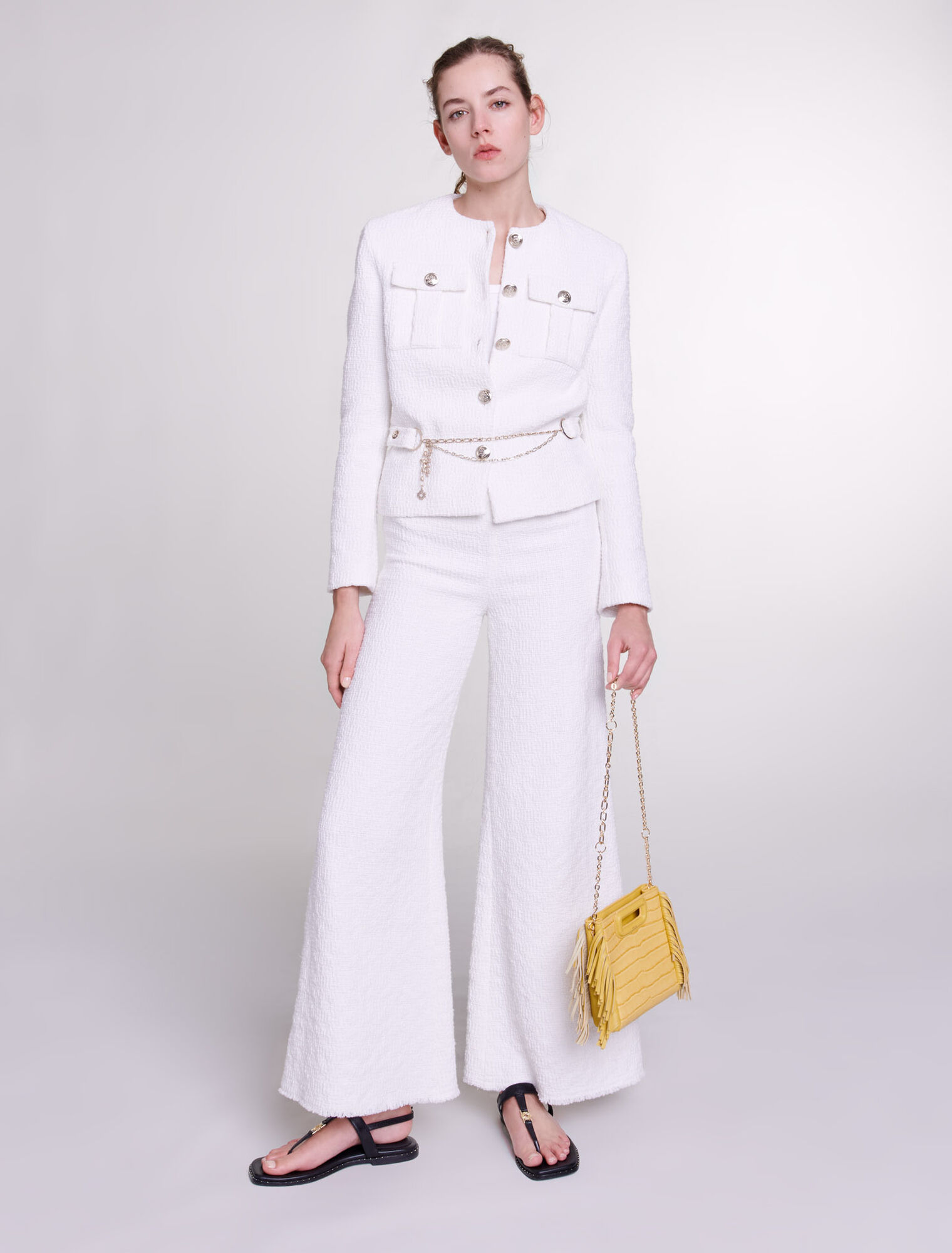 Wide-leg tweed trousers