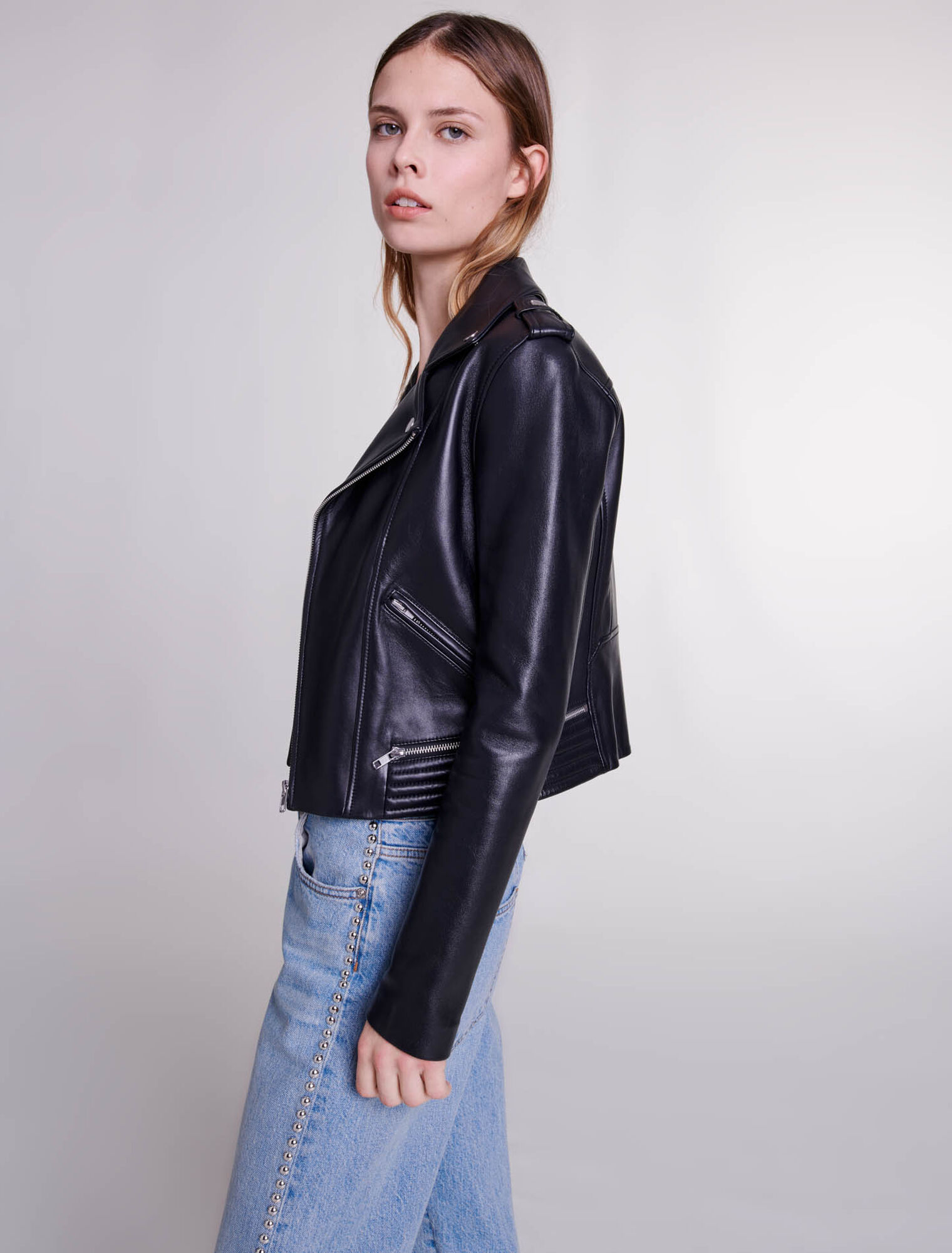 Leather biker-style jacket