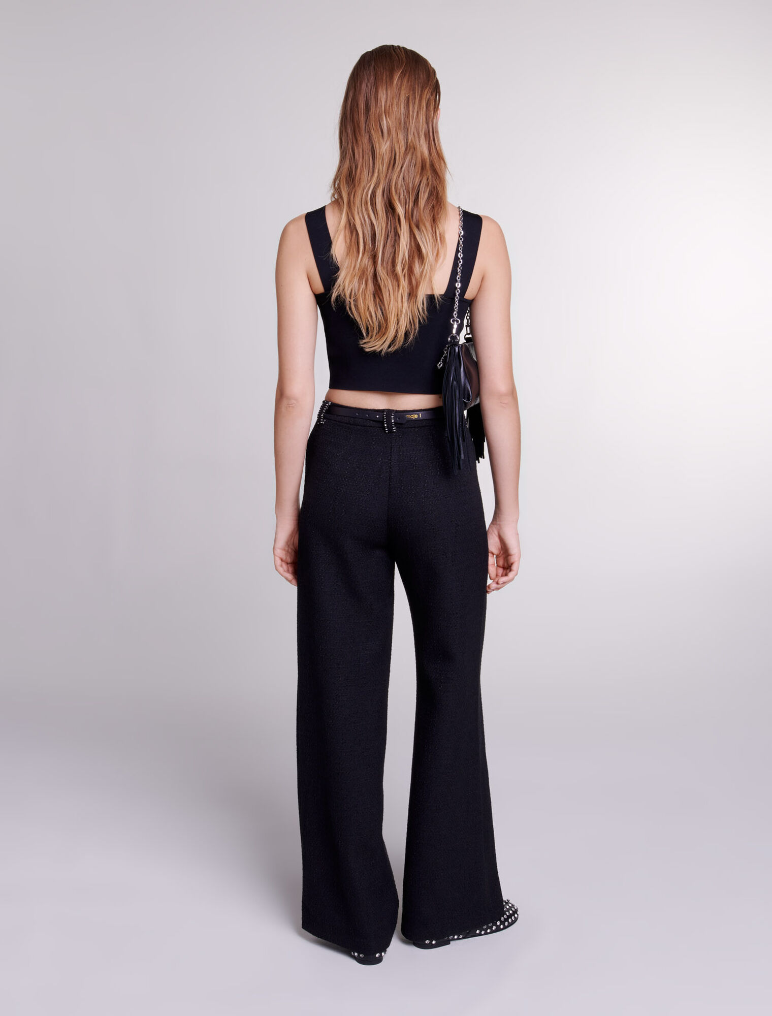 Wide-leg tweed trousers