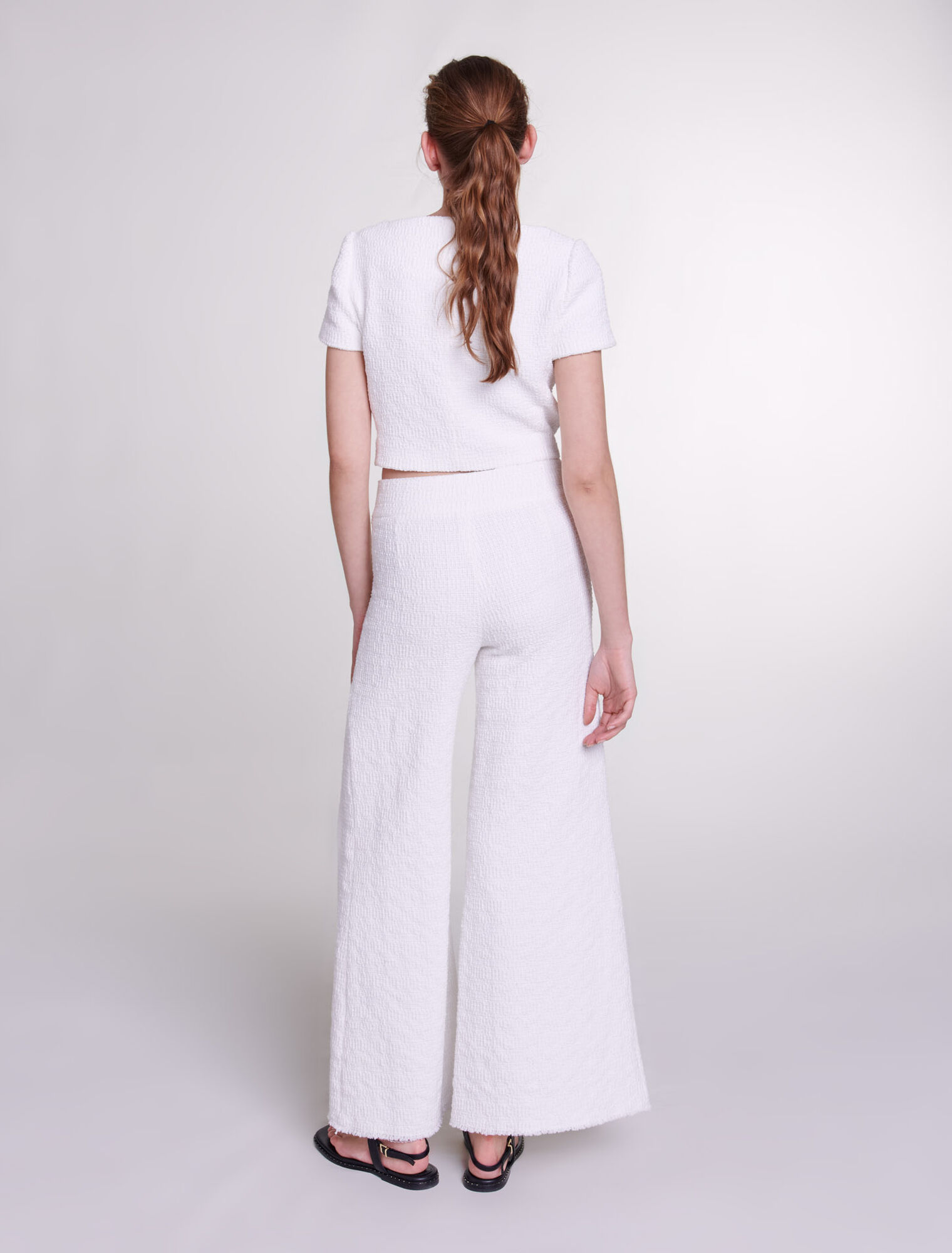 Wide-leg tweed trousers