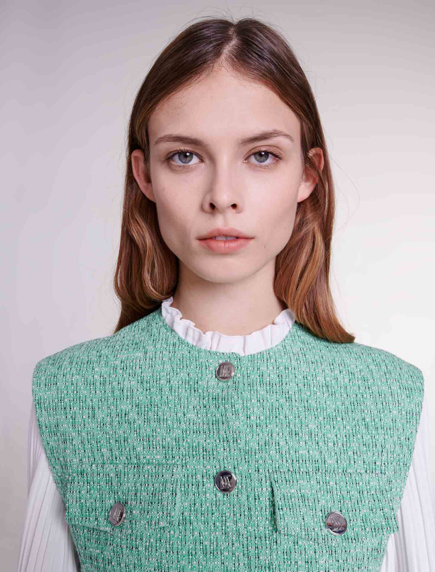 Dual-material tweed dress