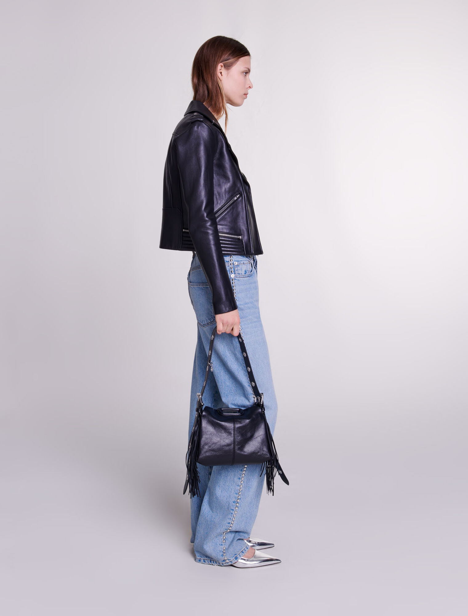 Leather biker-style jacket