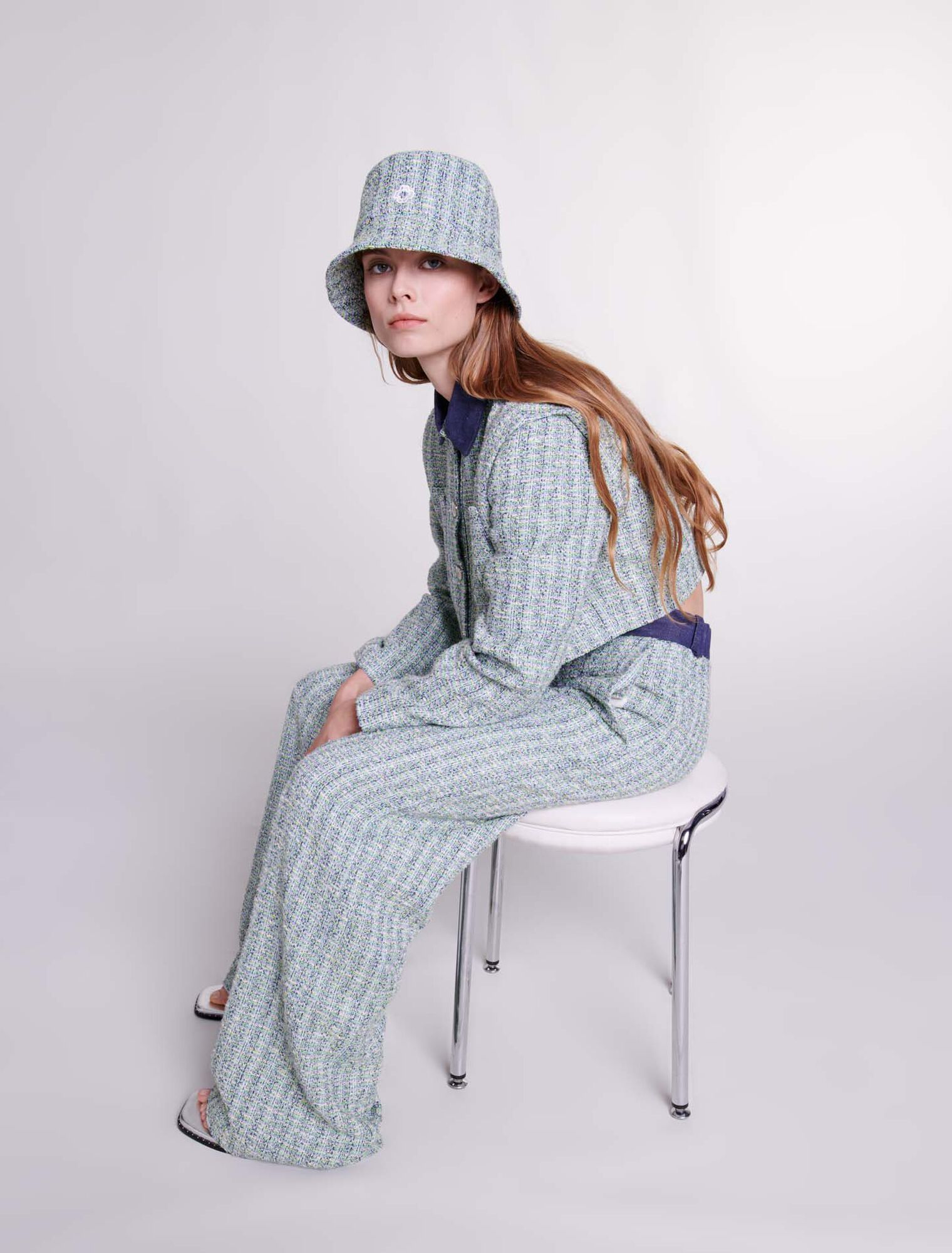 Wide-leg tweed trousers