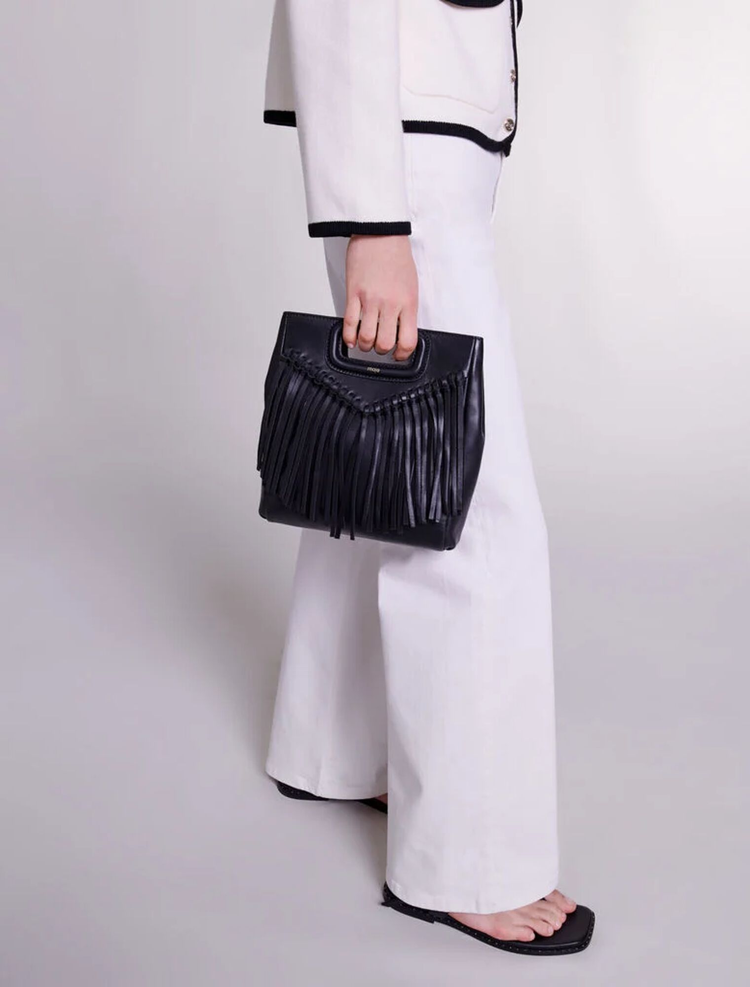 Fringed leather M bag