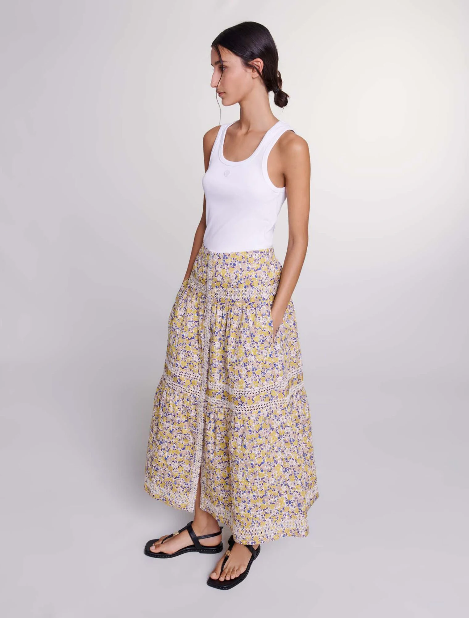 Long floral embroidered skirt