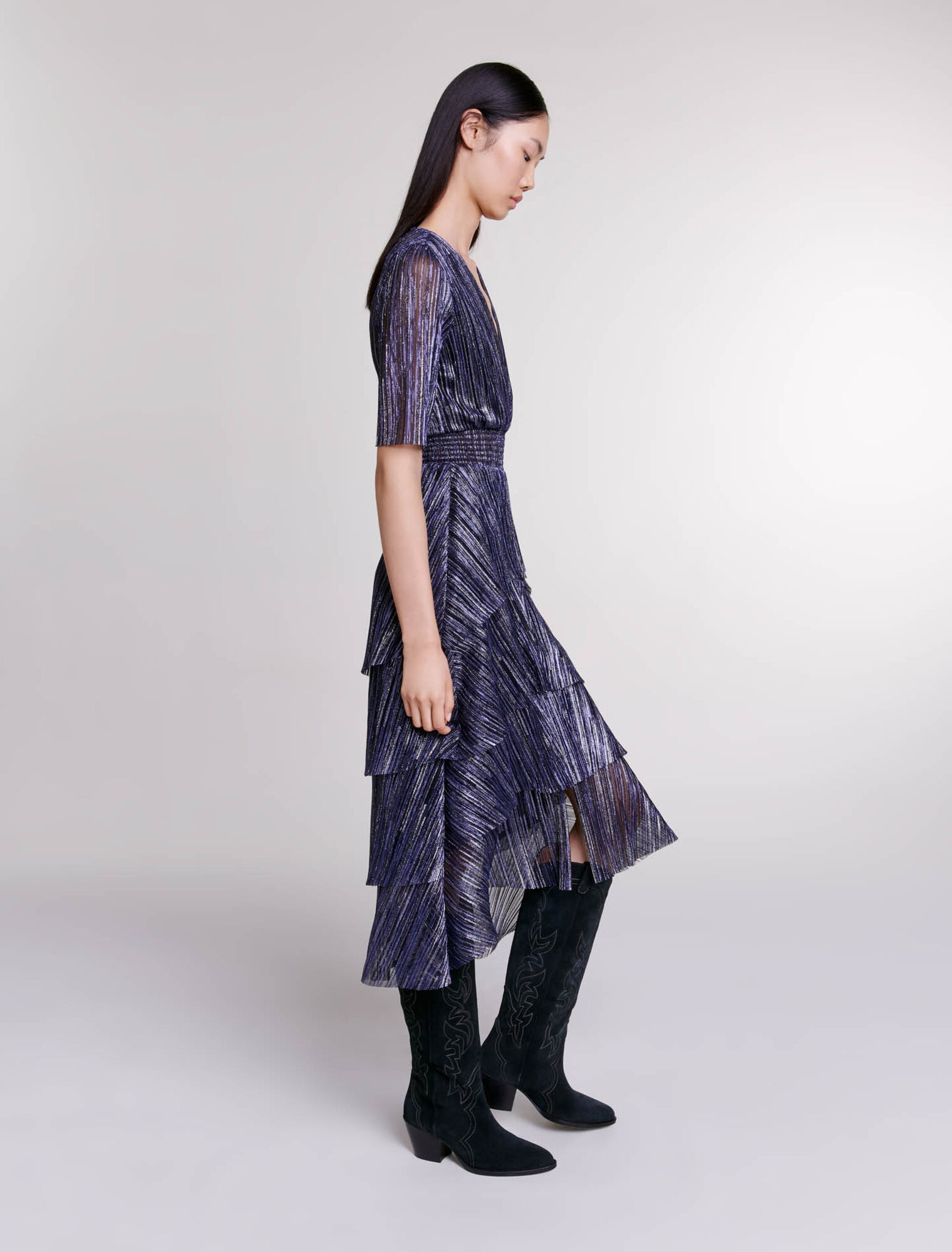 Full lamé dress with ruffles