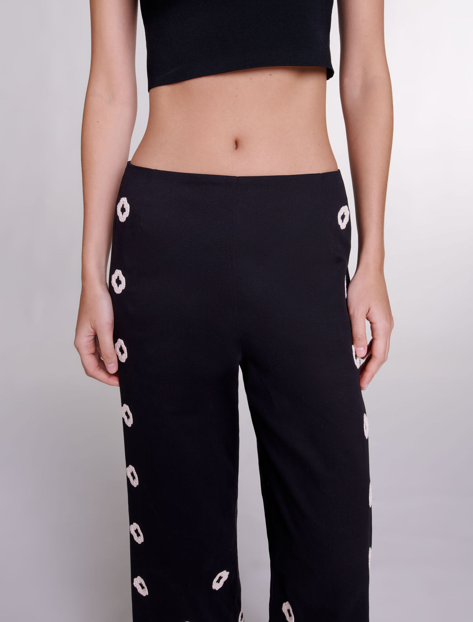 Wide-leg crochet trousers