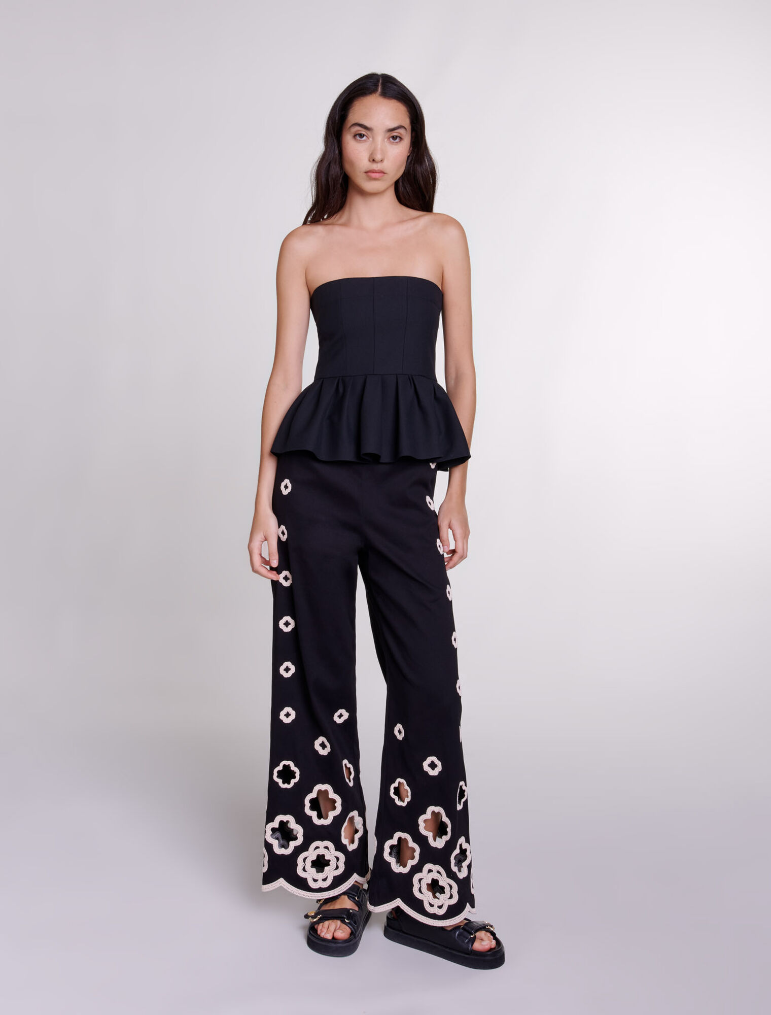 Wide-leg crochet trousers