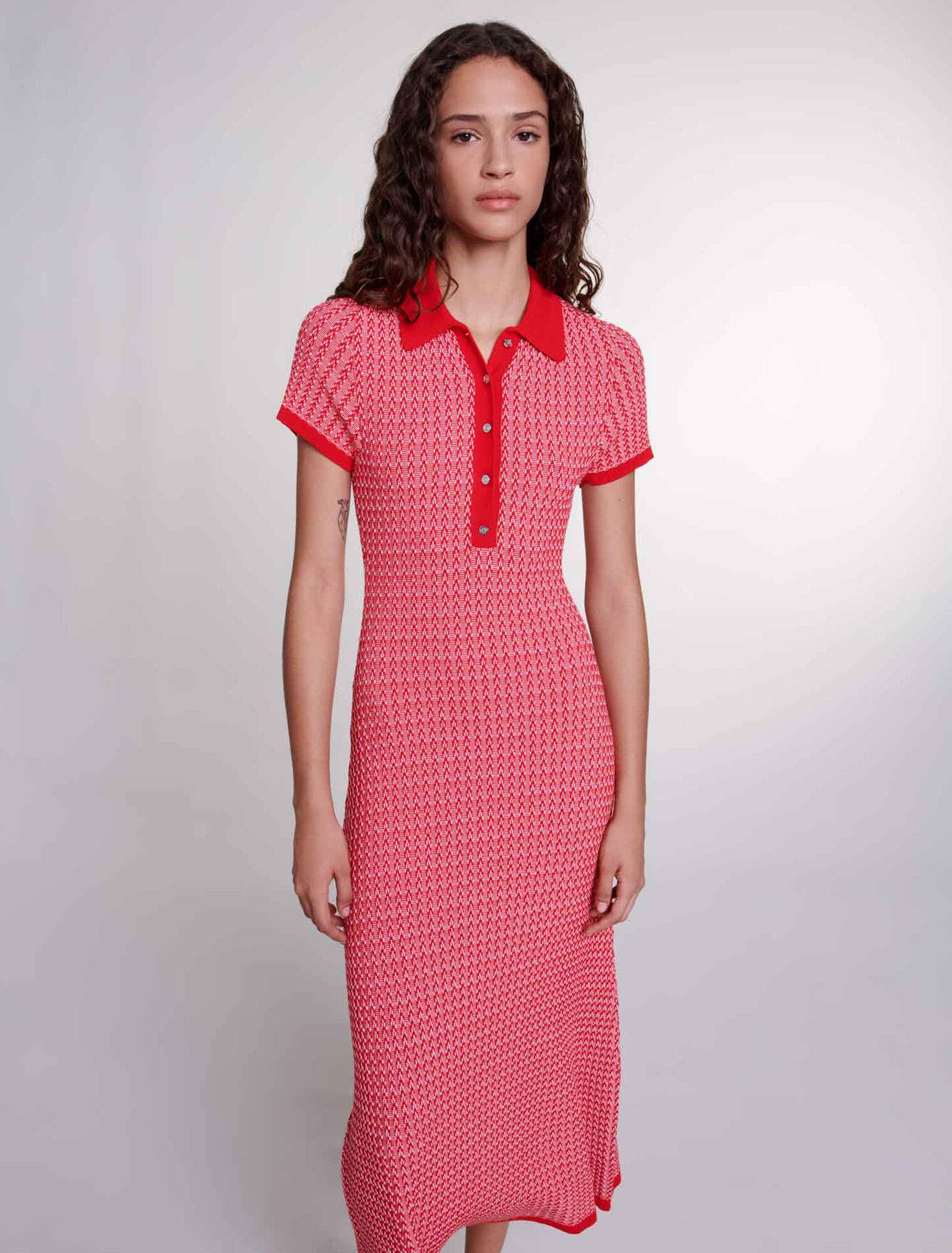 Herringbone knit maxi dress