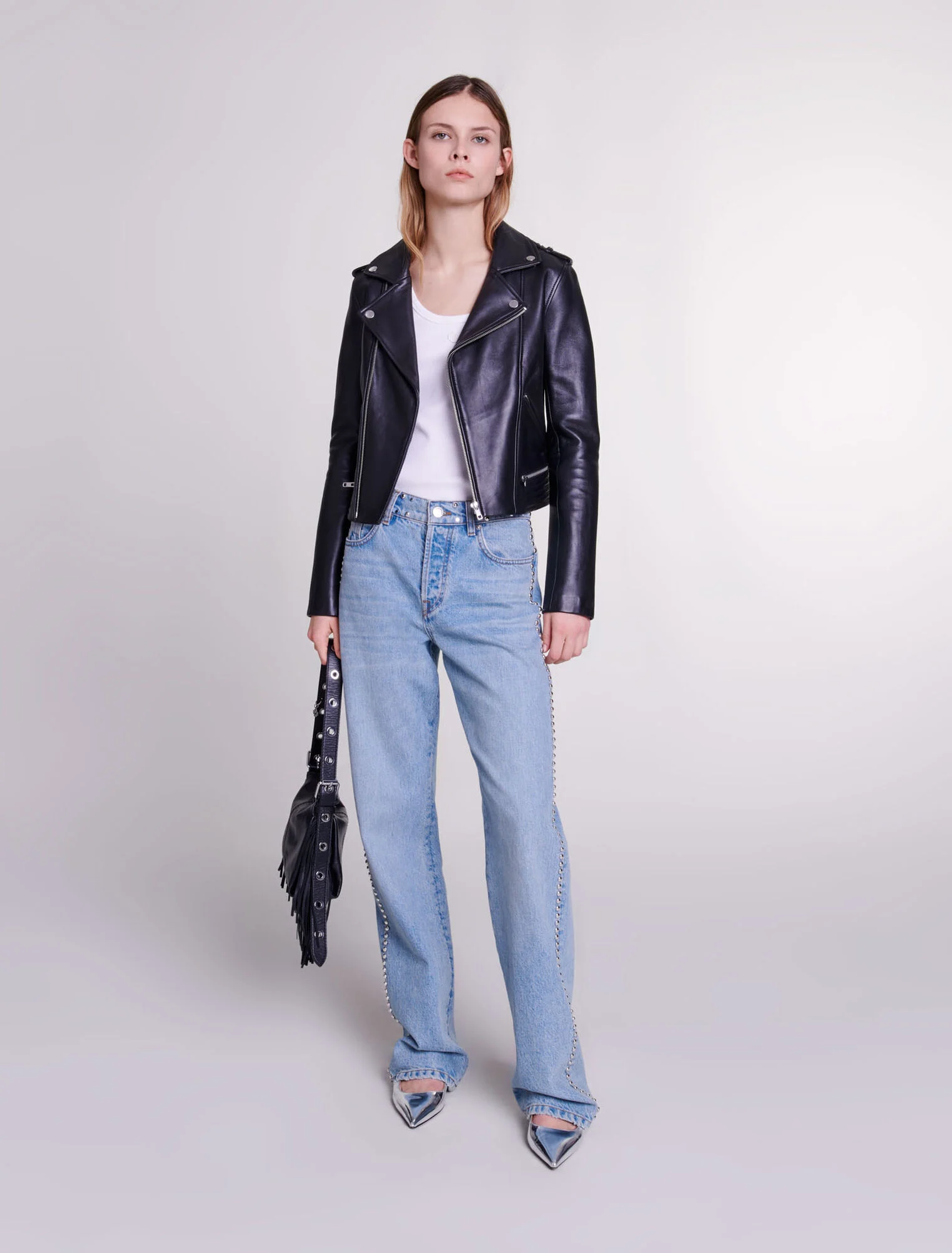 Leather biker-style jacket