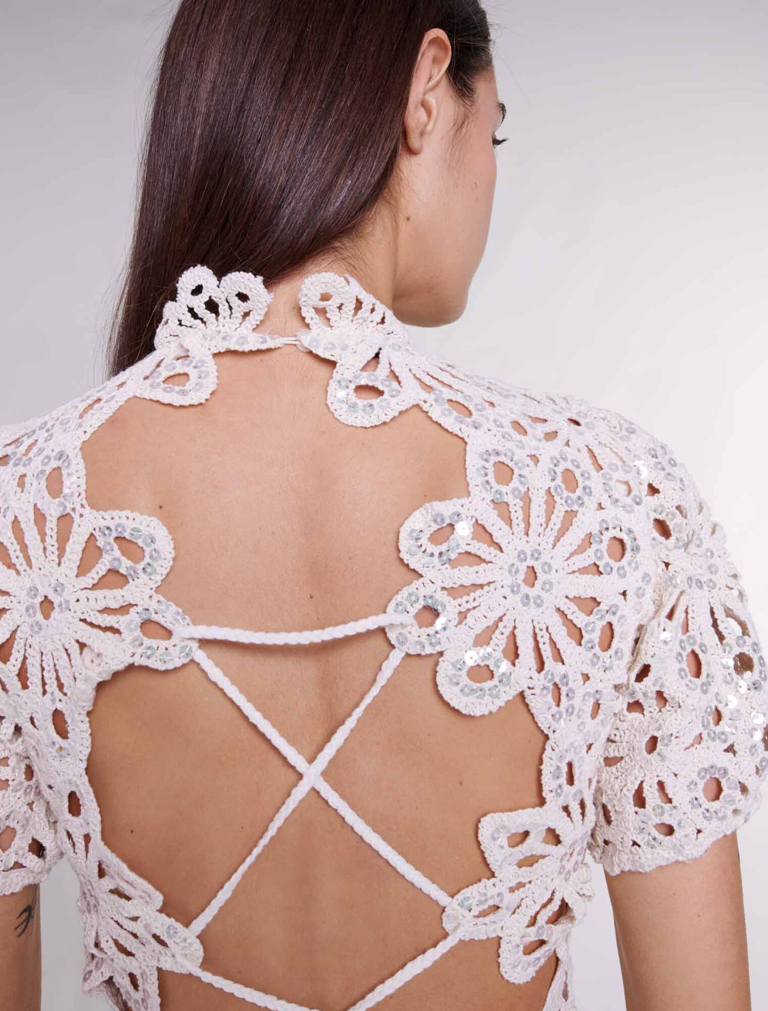 Crochet and sequin backless dress