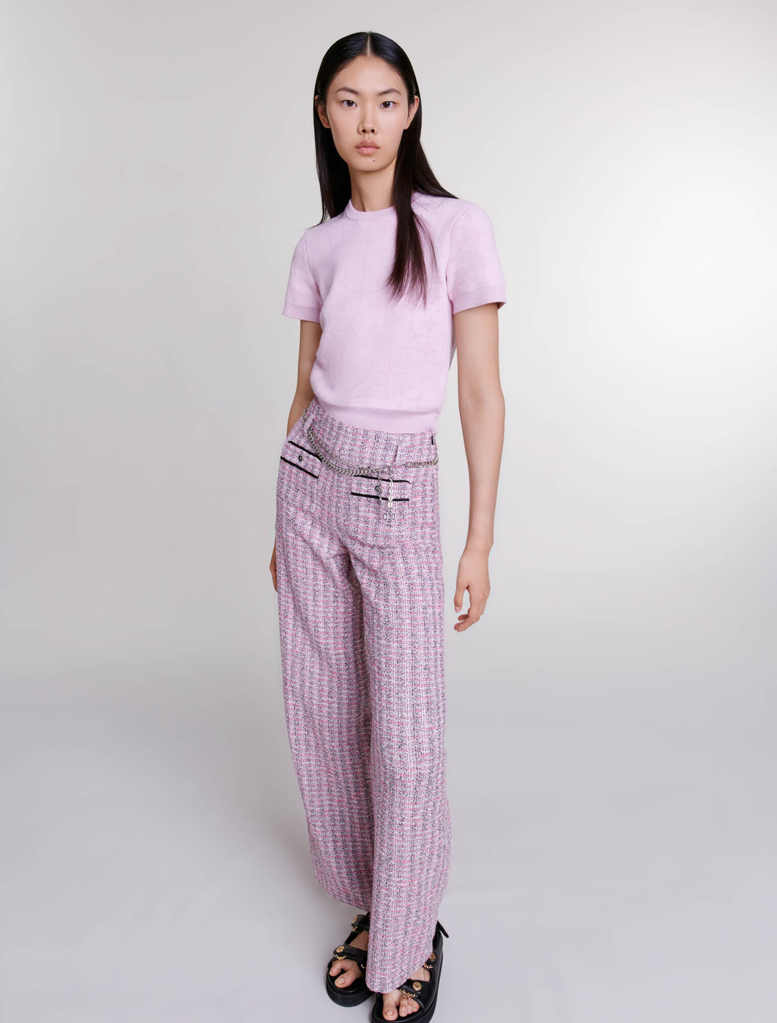 Wide-leg tweed trousers