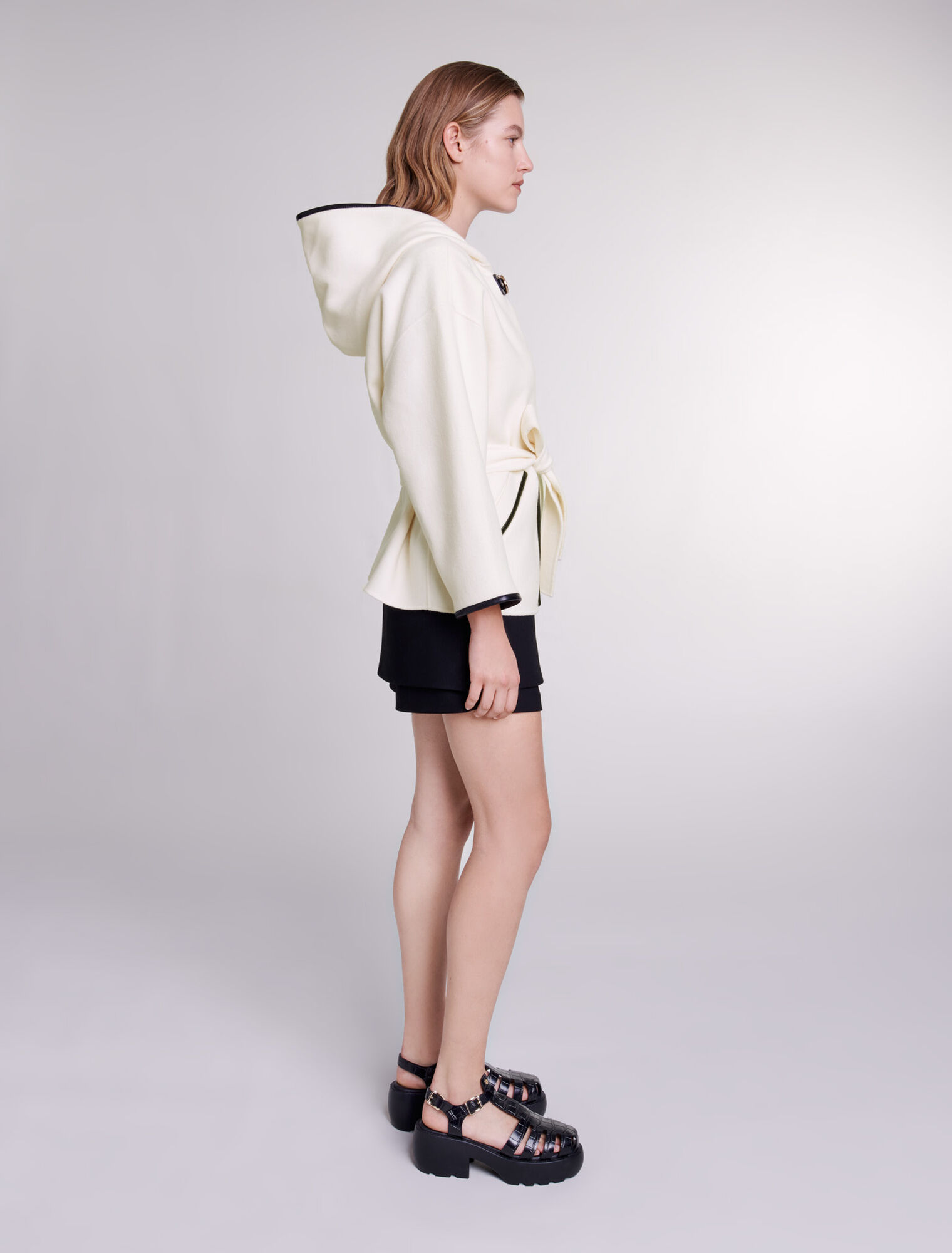 Cape-style wool coat