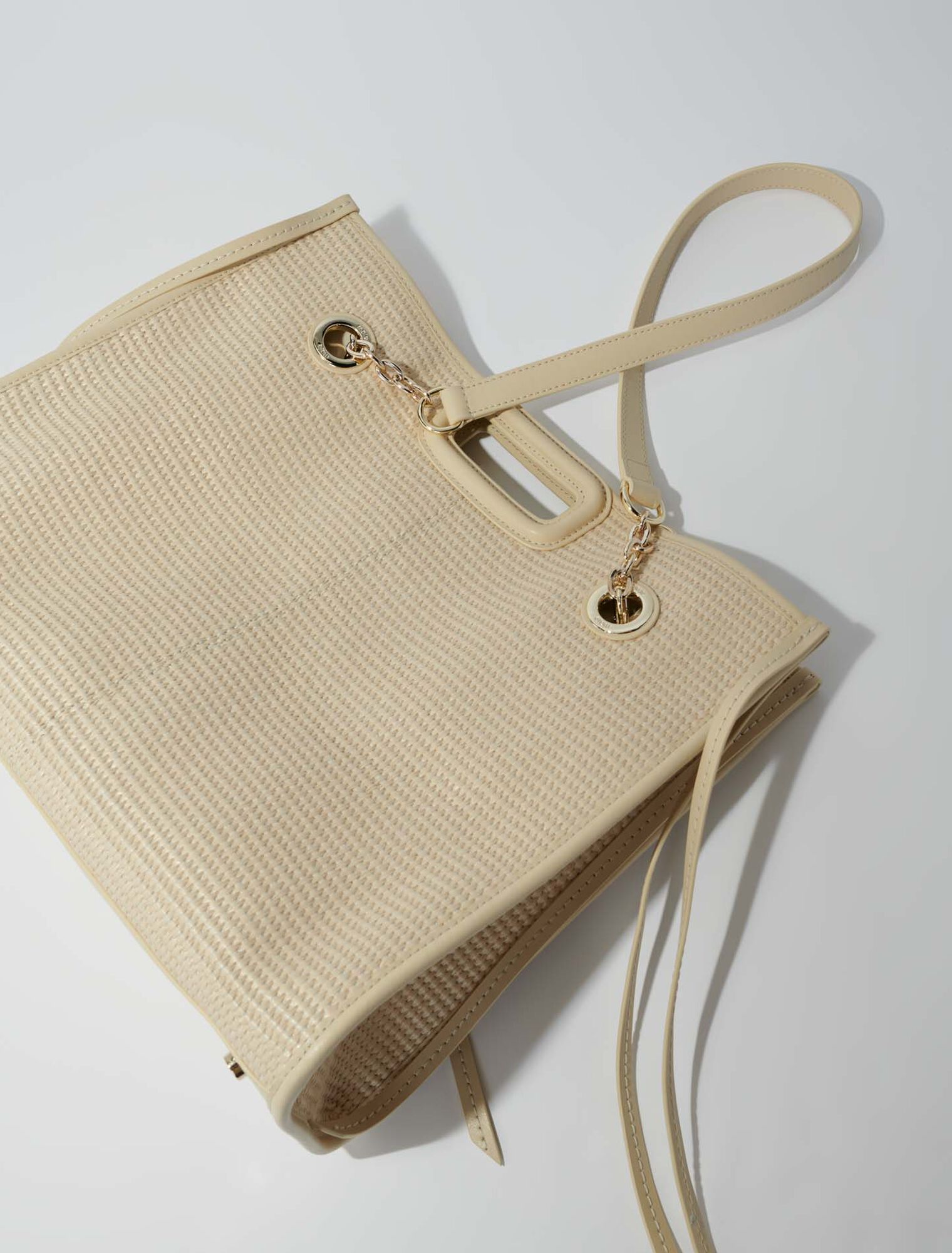 Raffia-effect textile tote bag