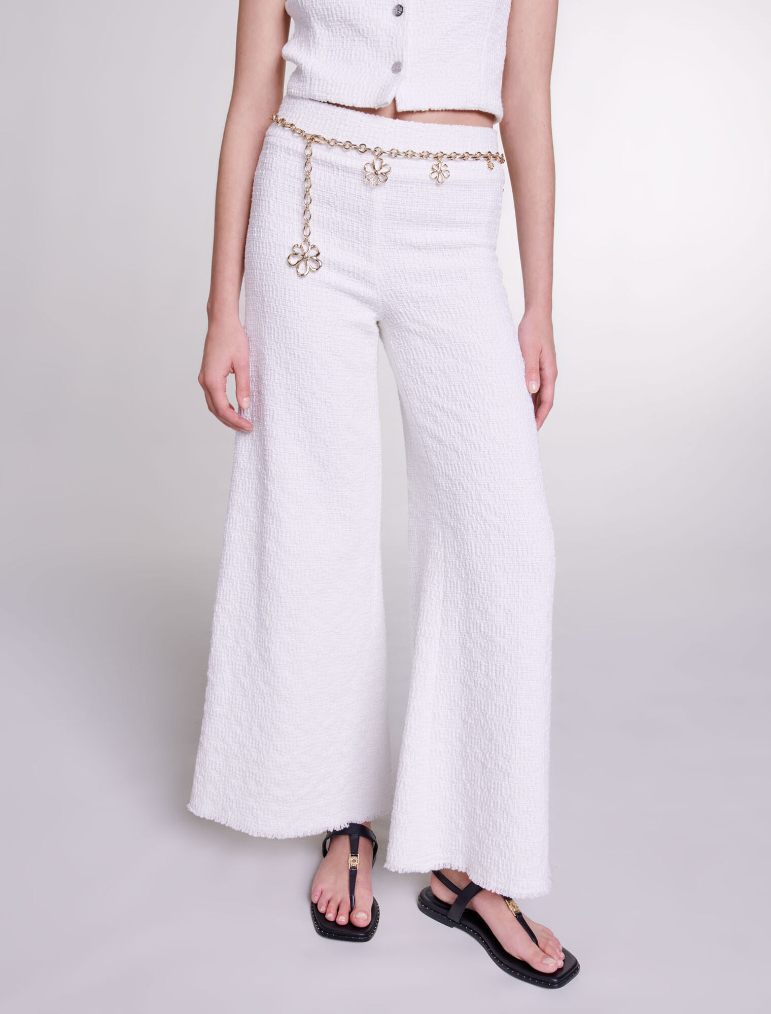 Wide-leg tweed trousers