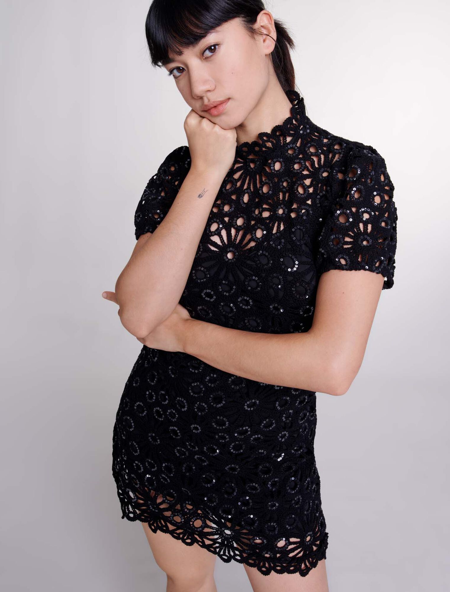 Crochet and sequin backless dress