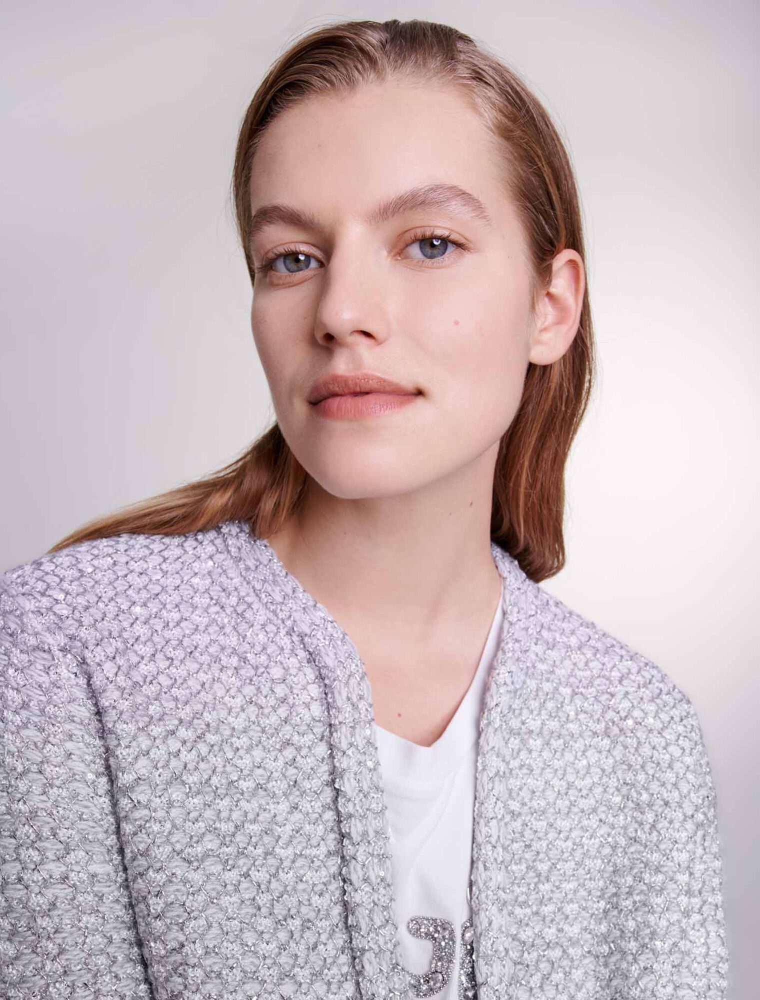 Tweed-look knit cardigan