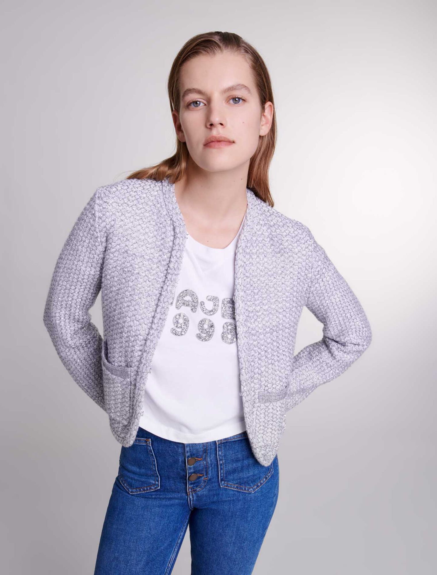 Tweed-look knit cardigan