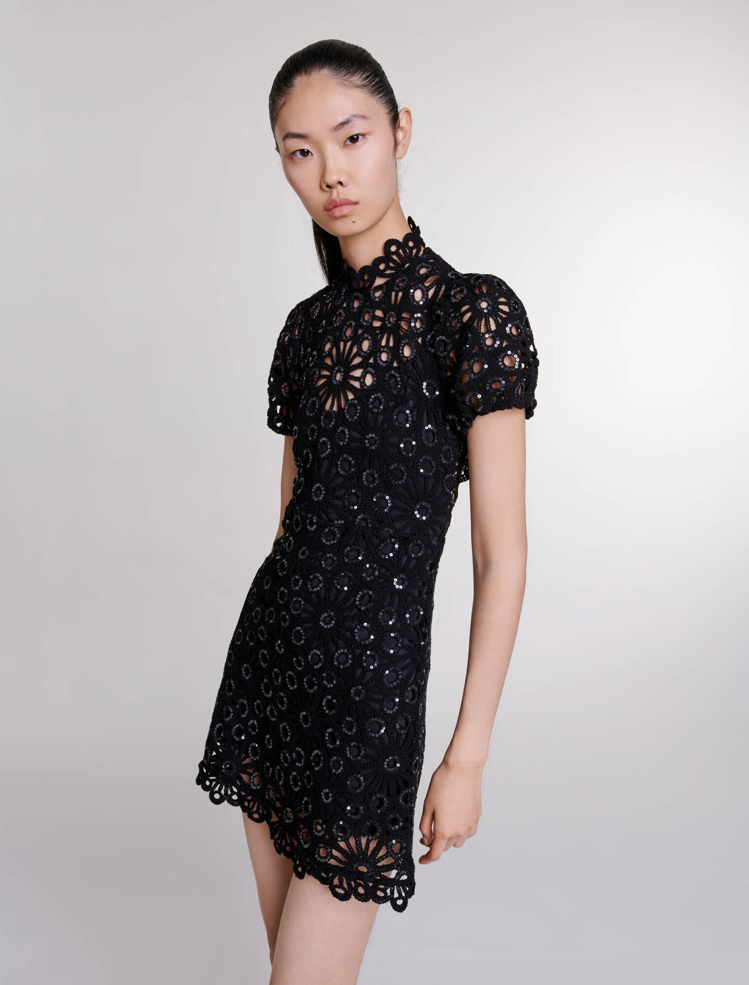 Crochet and sequin backless dress