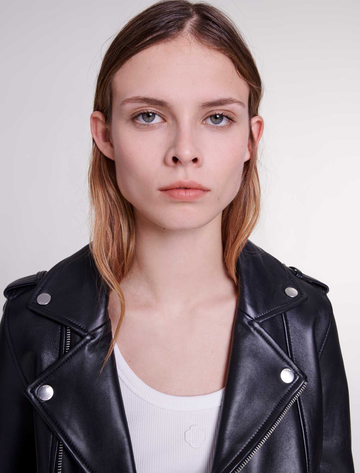 Leather biker-style jacket