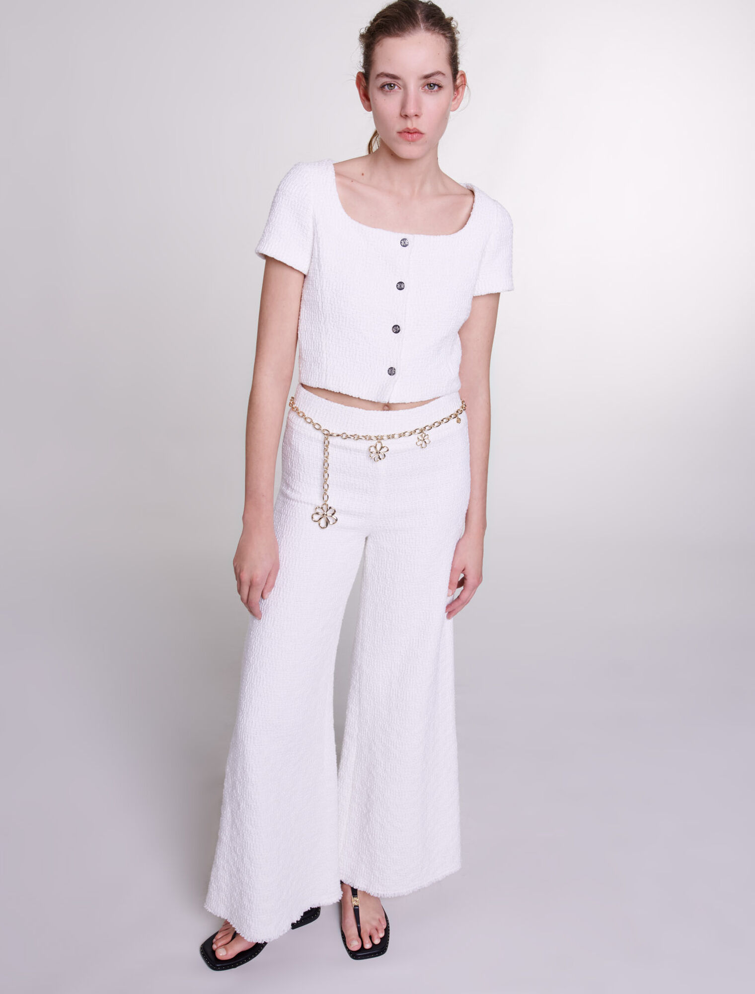 Wide-leg tweed trousers