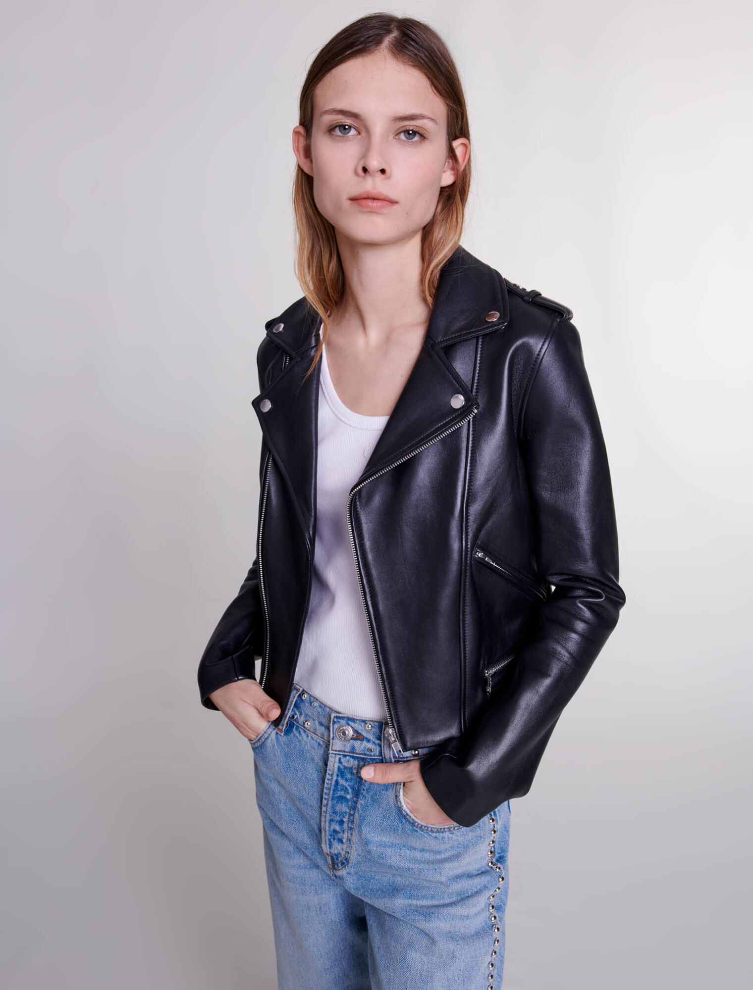 Leather biker-style jacket