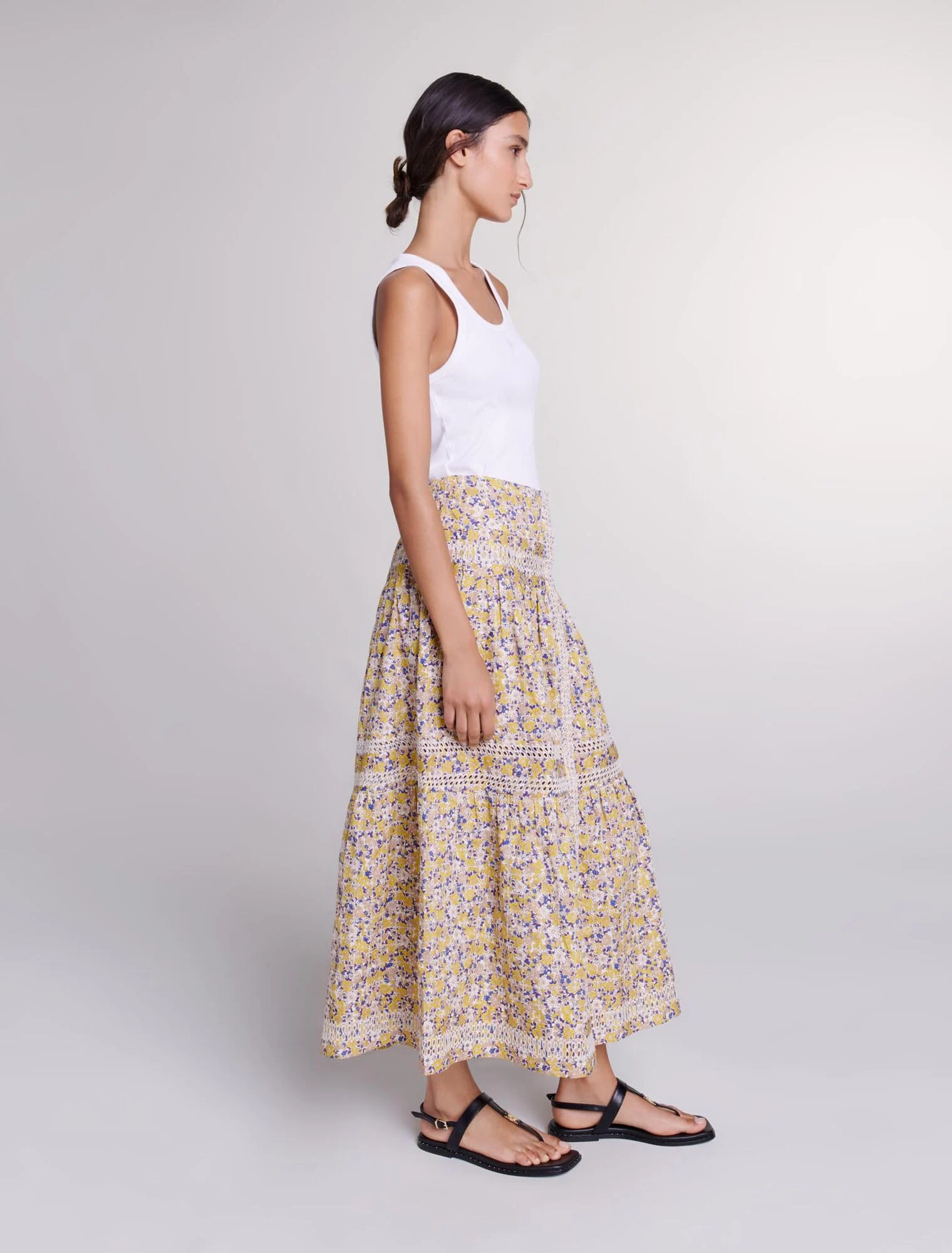 Long floral embroidered skirt