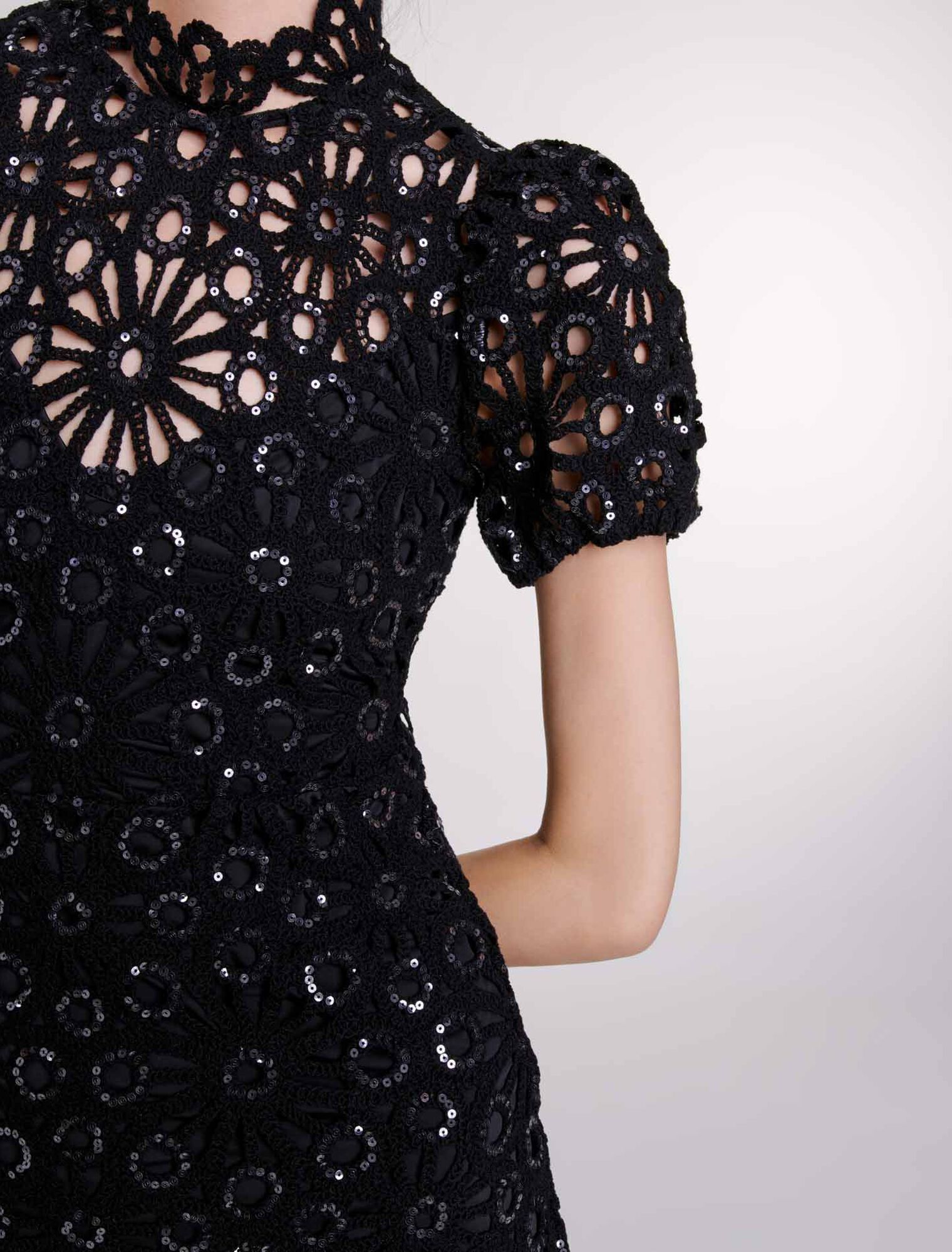 Crochet and sequin backless dress