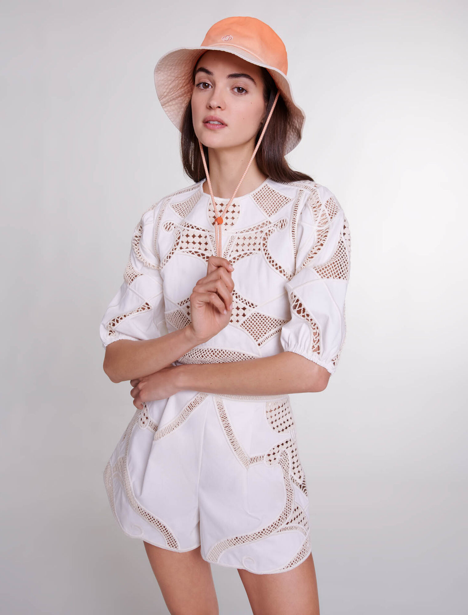 Openwork cotton crop top