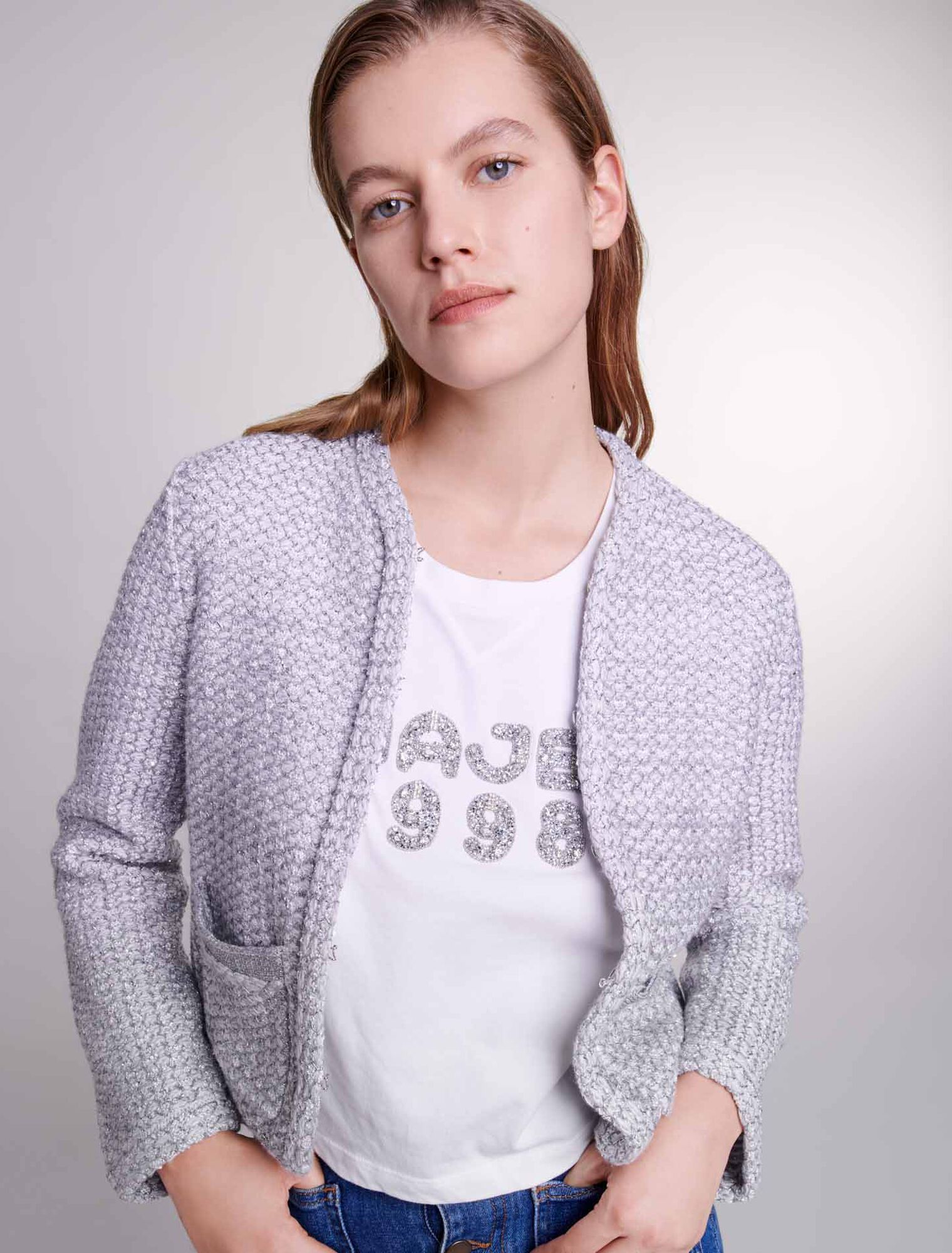 Tweed-look knit cardigan