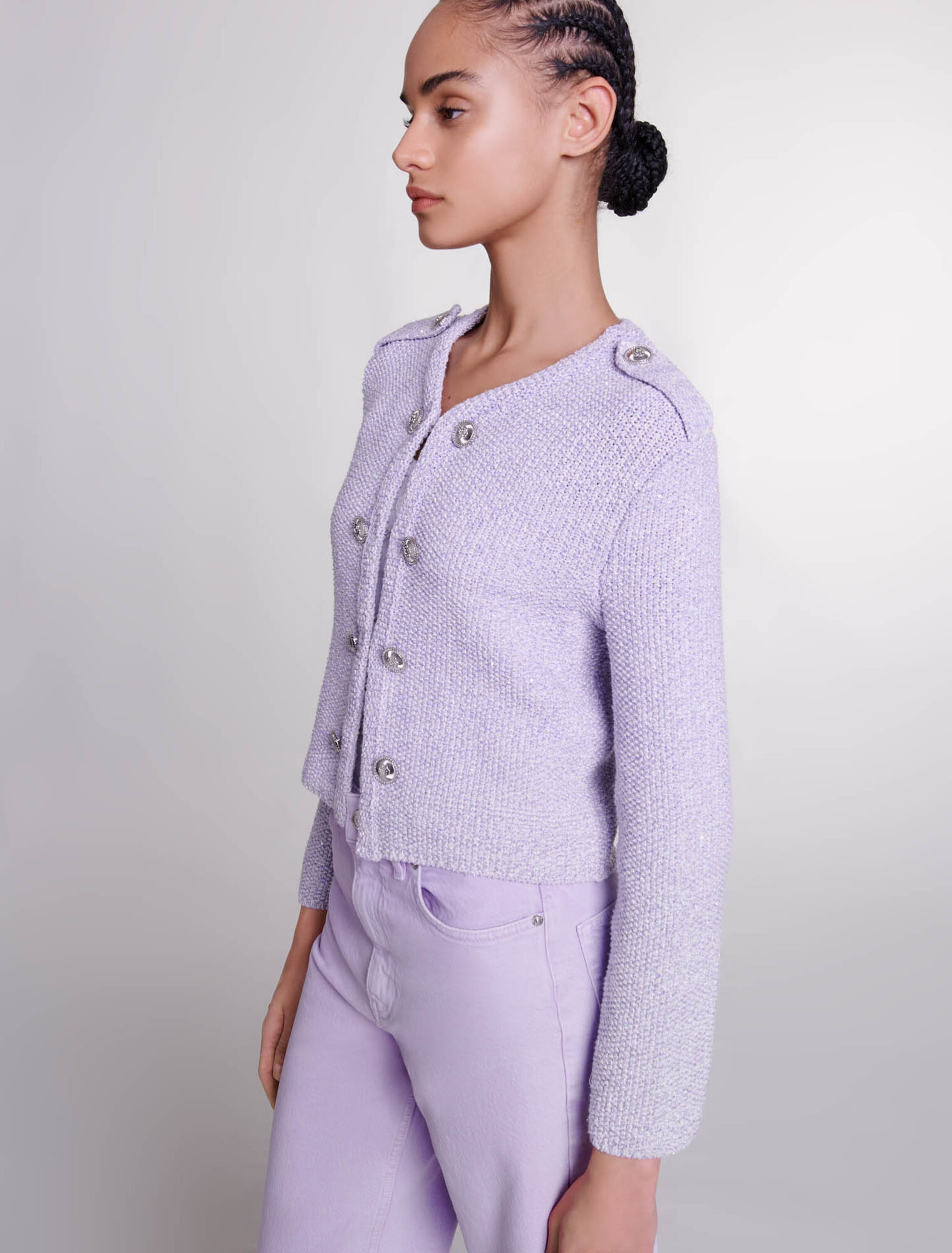 Cropped glitter knit cardigan