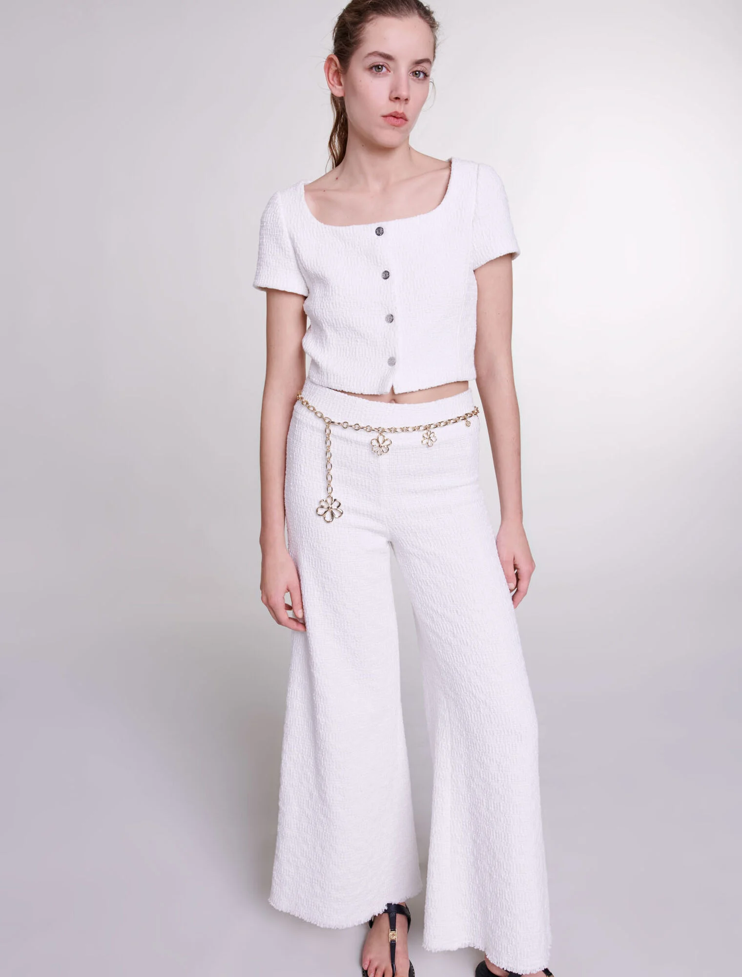 Wide-leg tweed trousers