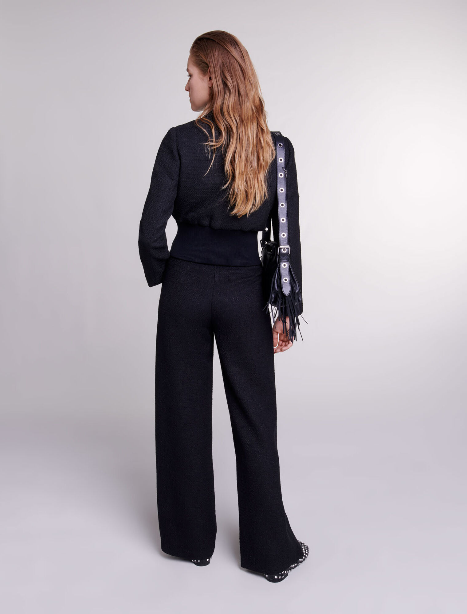 Wide-leg tweed trousers