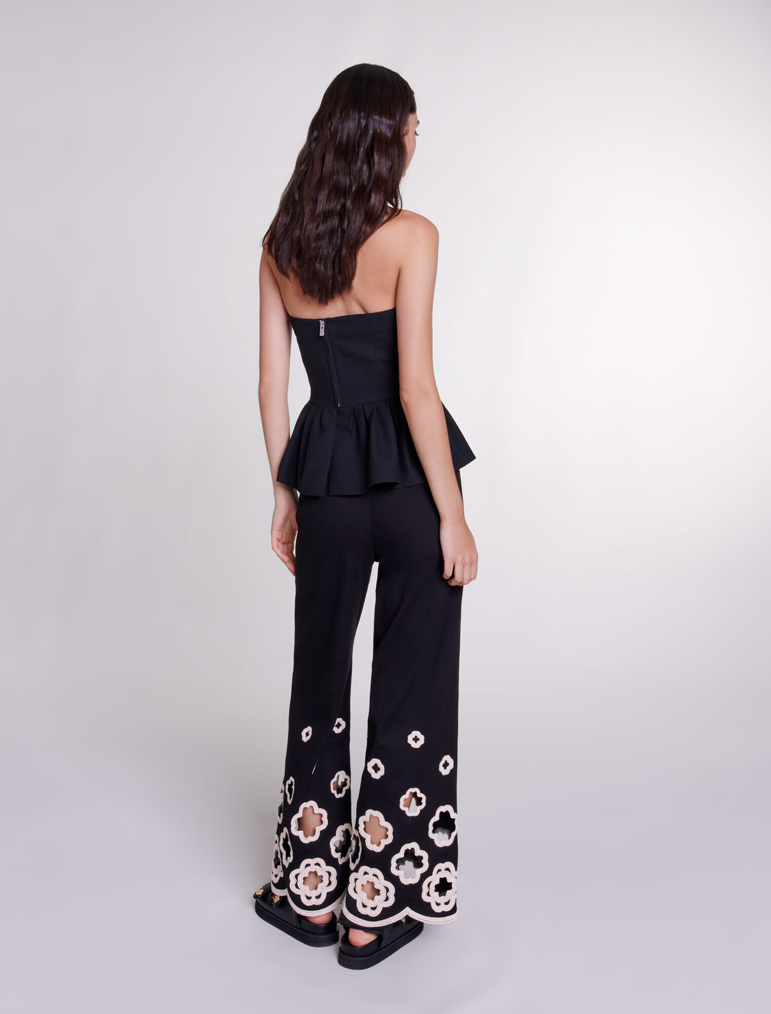 Wide-leg crochet trousers